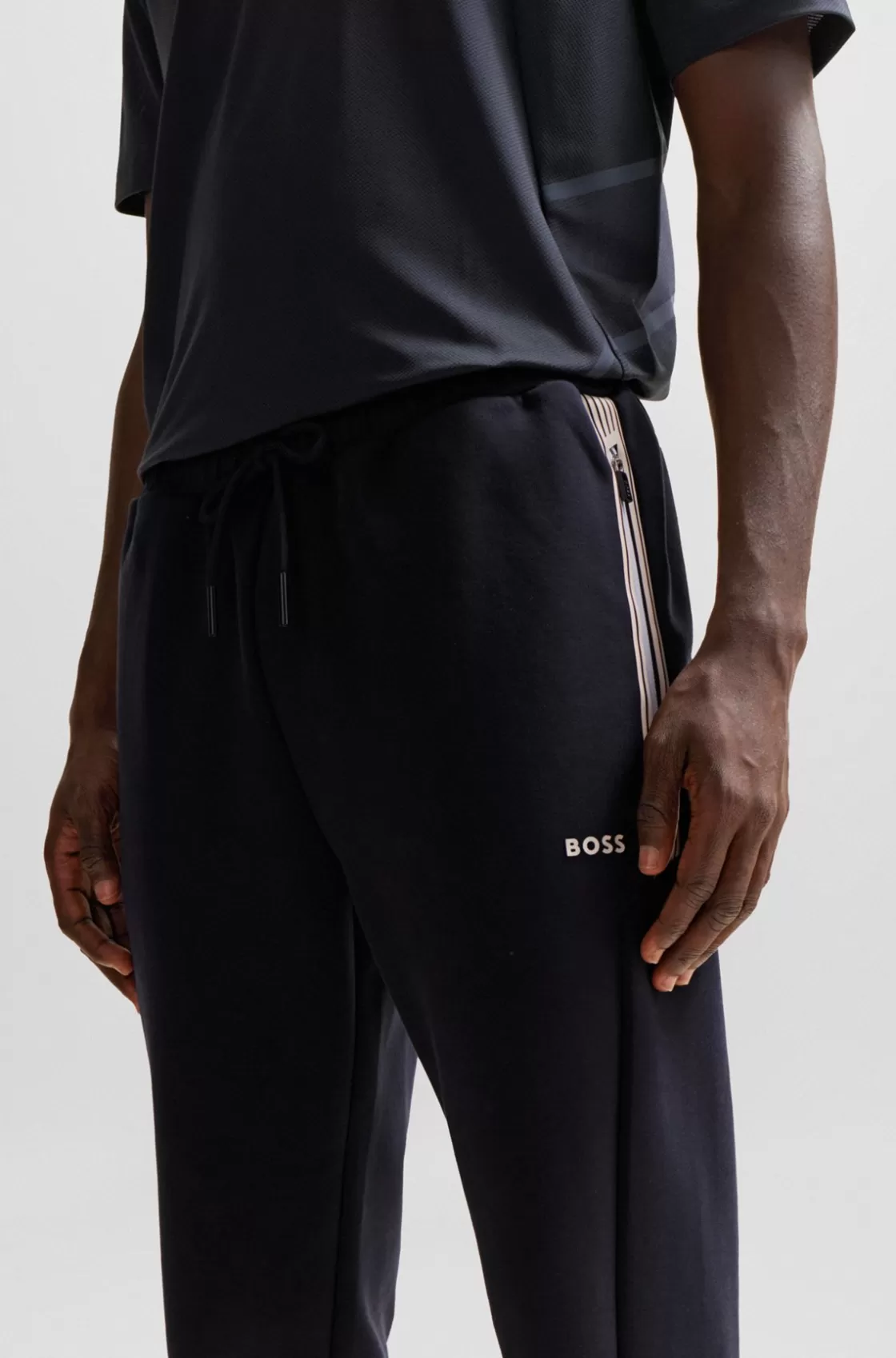 HUGO BOSS Cotton-blend Tracksuit Bottoms With HD Logo Print Dark Blue Fashion