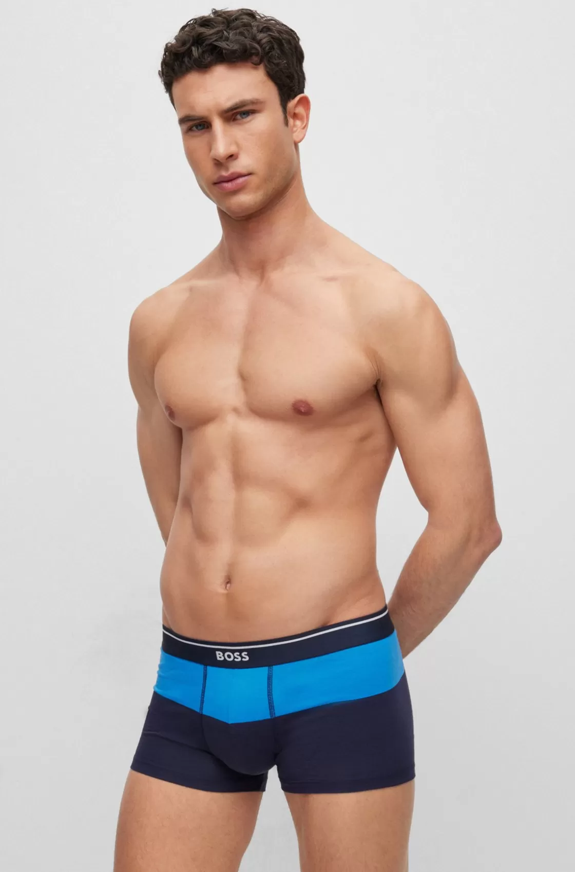 HUGO BOSS Cotton-blend Trunks With Color-blocking Blue Discount