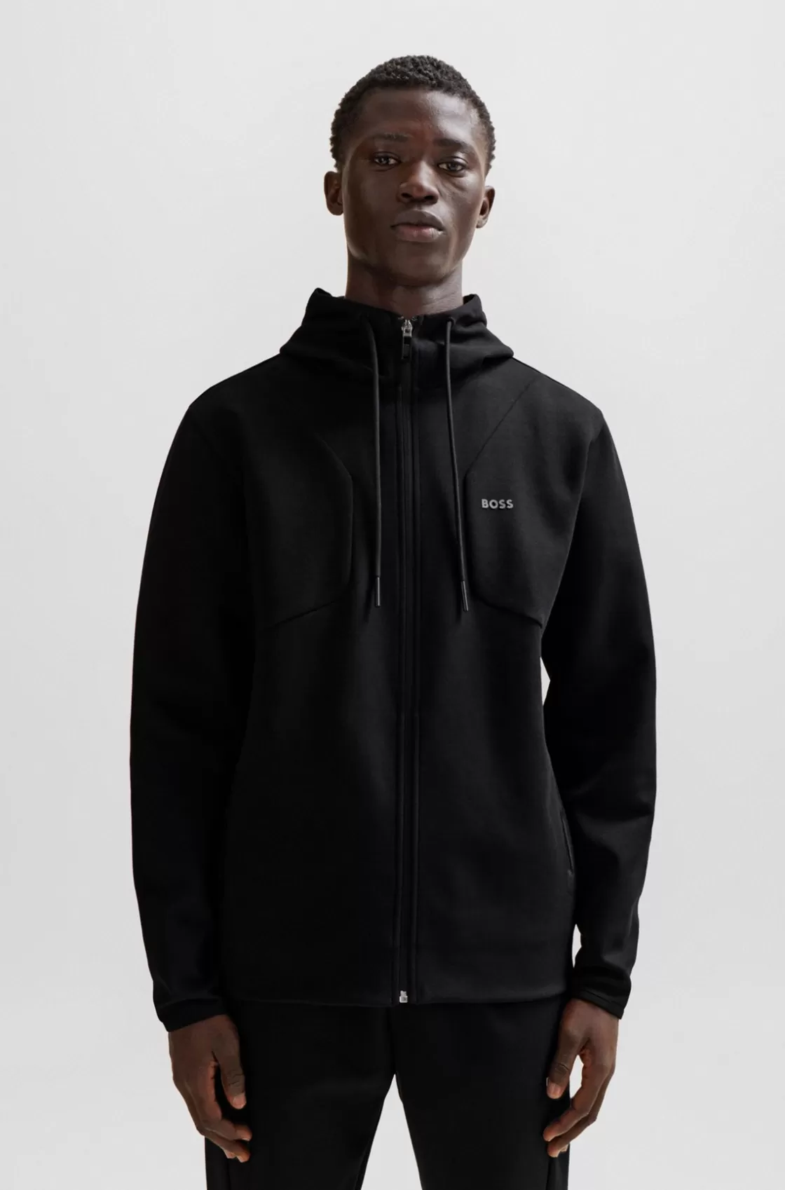 HUGO BOSS Cotton-blend Zip-up Hoodie With HD Logo Print Black Outlet