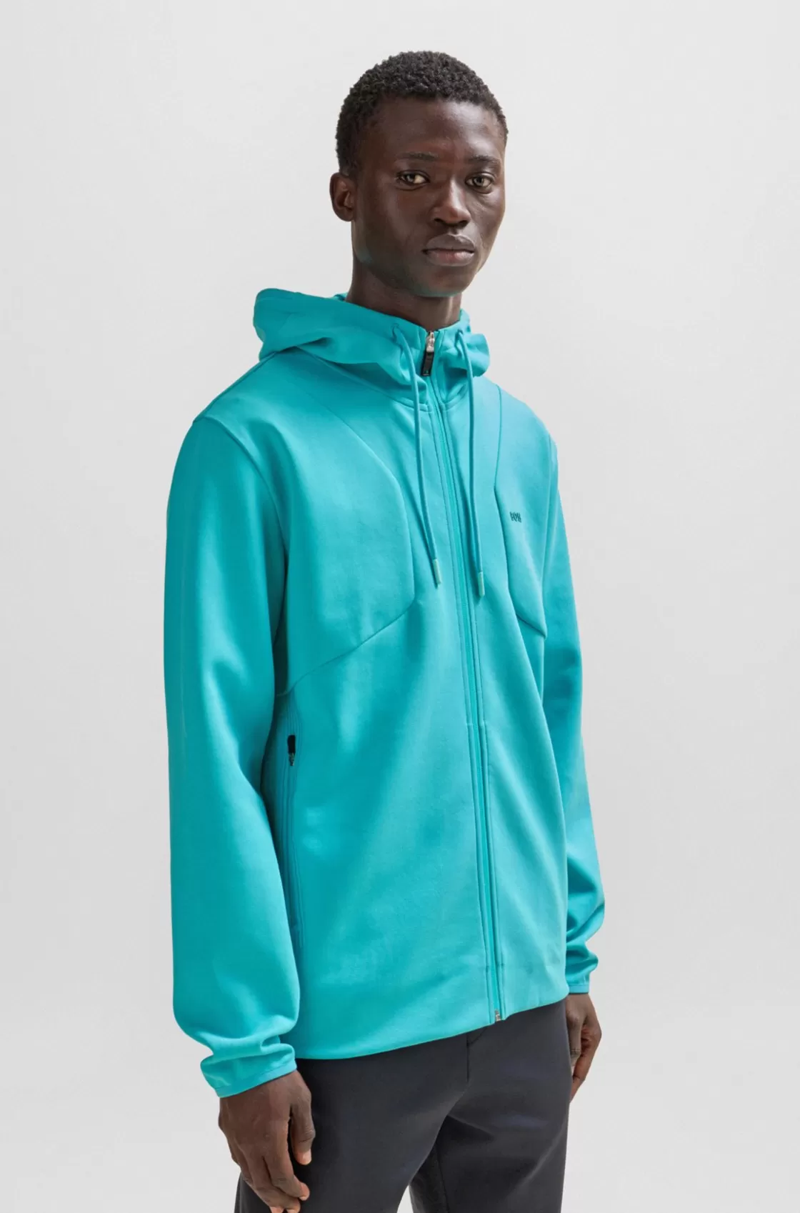 HUGO BOSS Cotton-blend Zip-up Hoodie With HD Logo Print Light Green Clearance