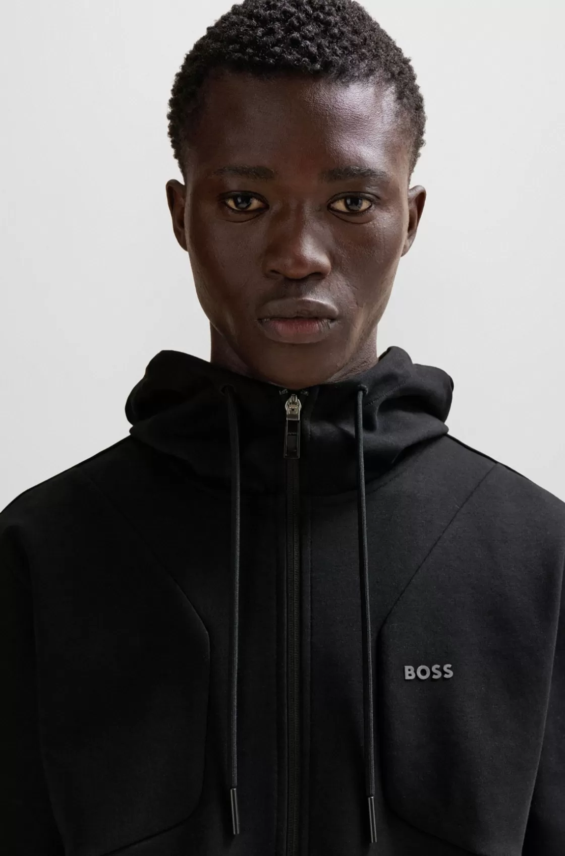 HUGO BOSS Cotton-blend Zip-up Hoodie With HD Logo Print Black Outlet