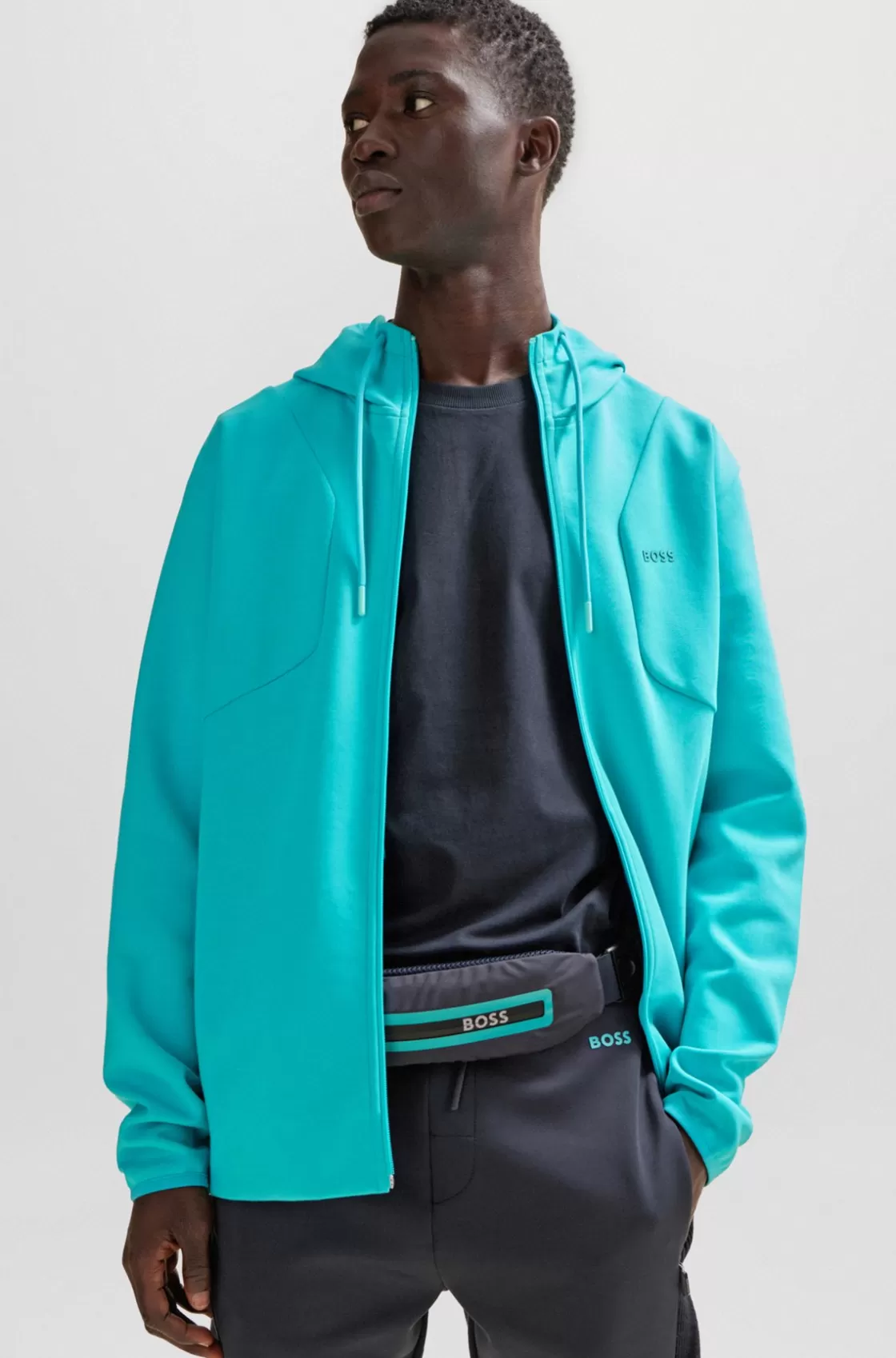 HUGO BOSS Cotton-blend Zip-up Hoodie With HD Logo Print Light Green Clearance