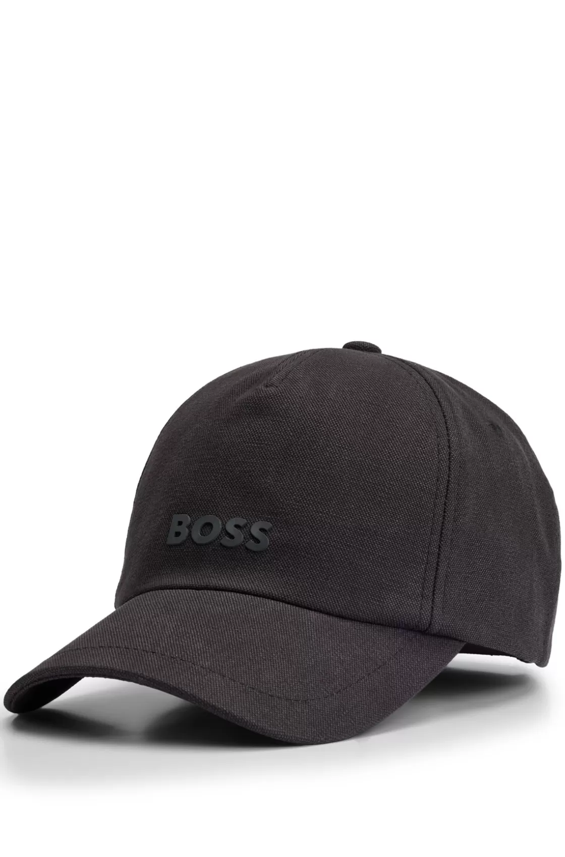 HUGO BOSS Cotton-canvas Cap With Rubber-print Logo Black New