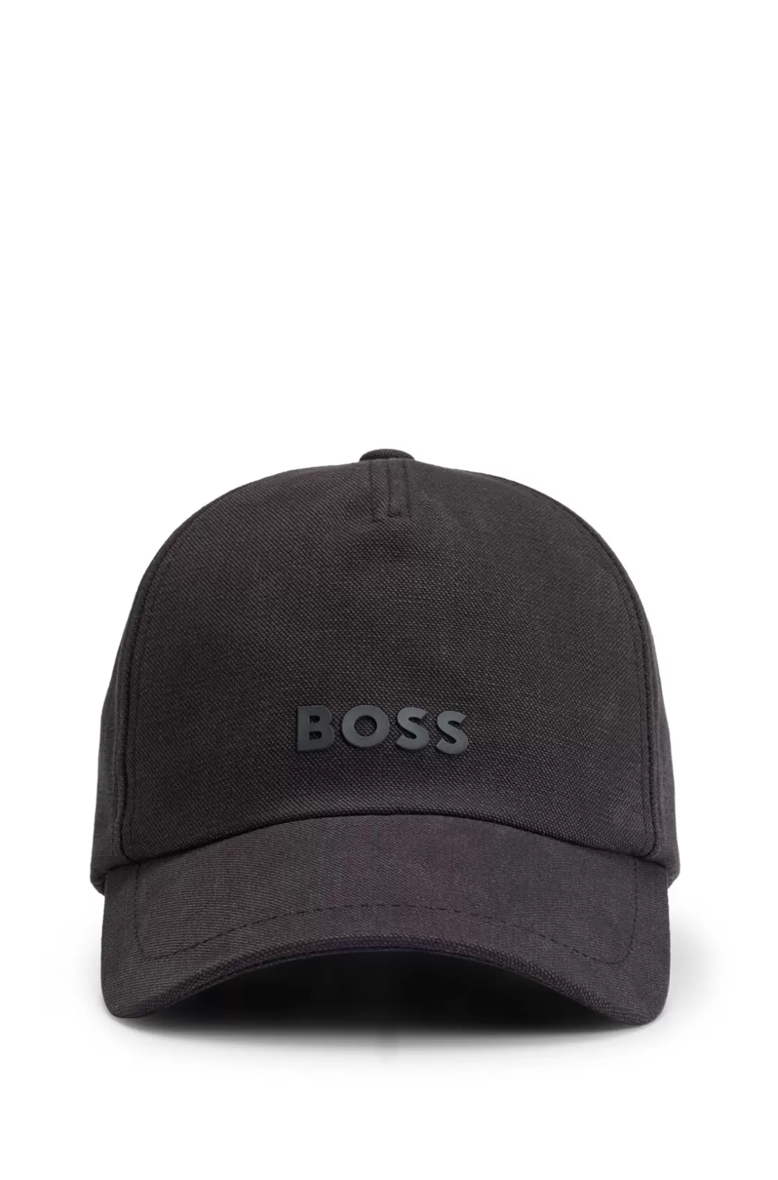 HUGO BOSS Cotton-canvas Cap With Rubber-print Logo Black New
