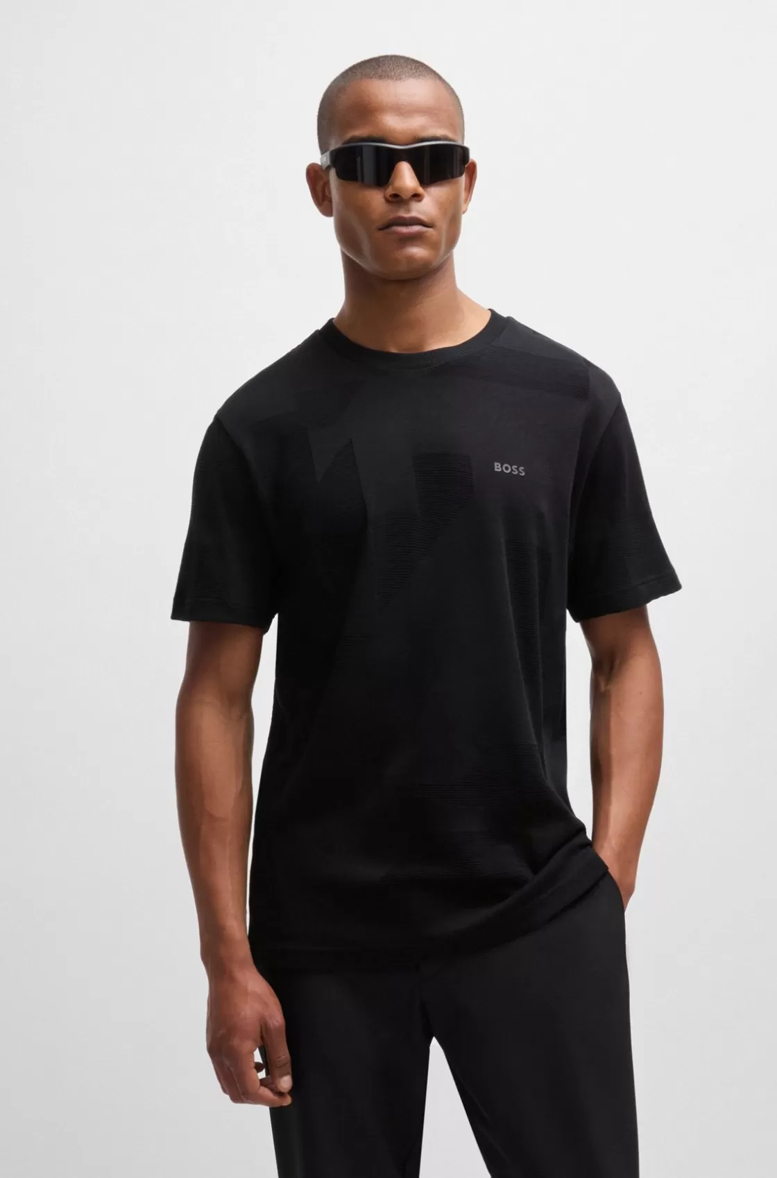 HUGO BOSS Cotton-jacquard Regular-fit T-shirt With Seasonal Artwork Black Outlet