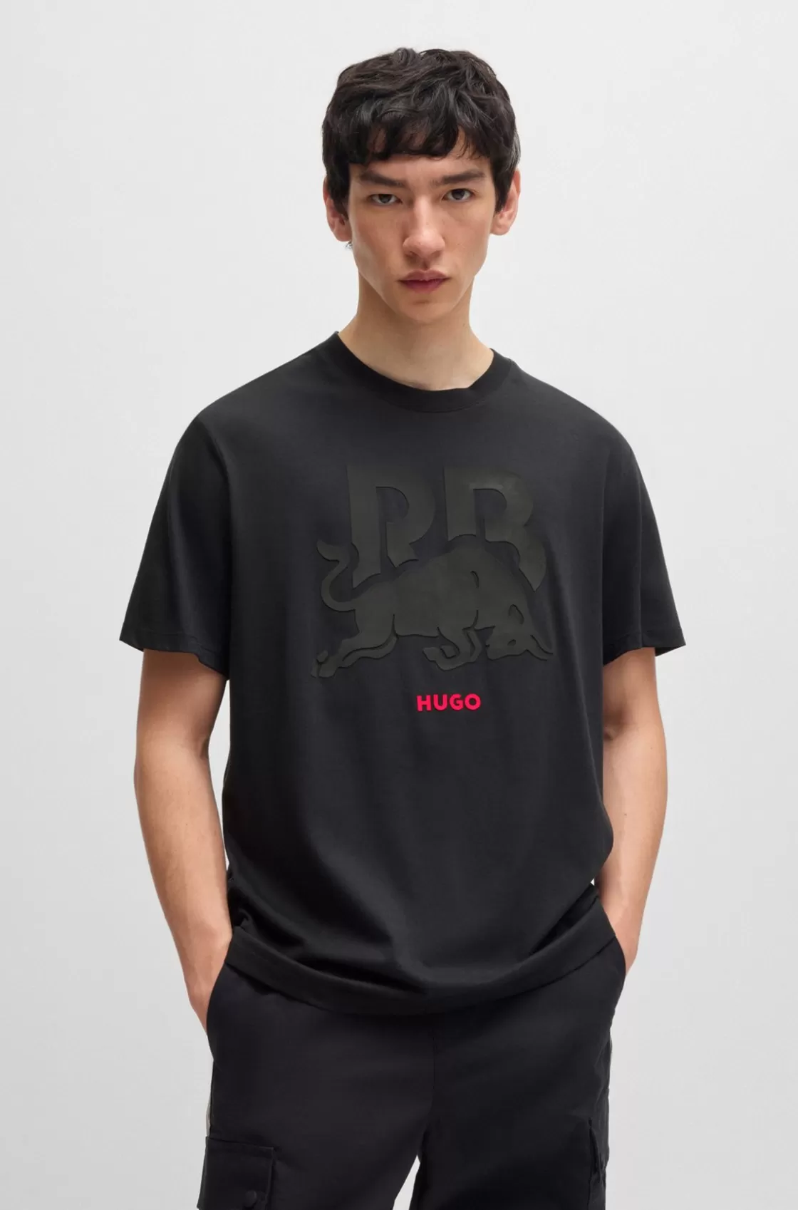 HUGO BOSS Cotton-jersey Fanwear T-shirt With Special Branding Black Cheap