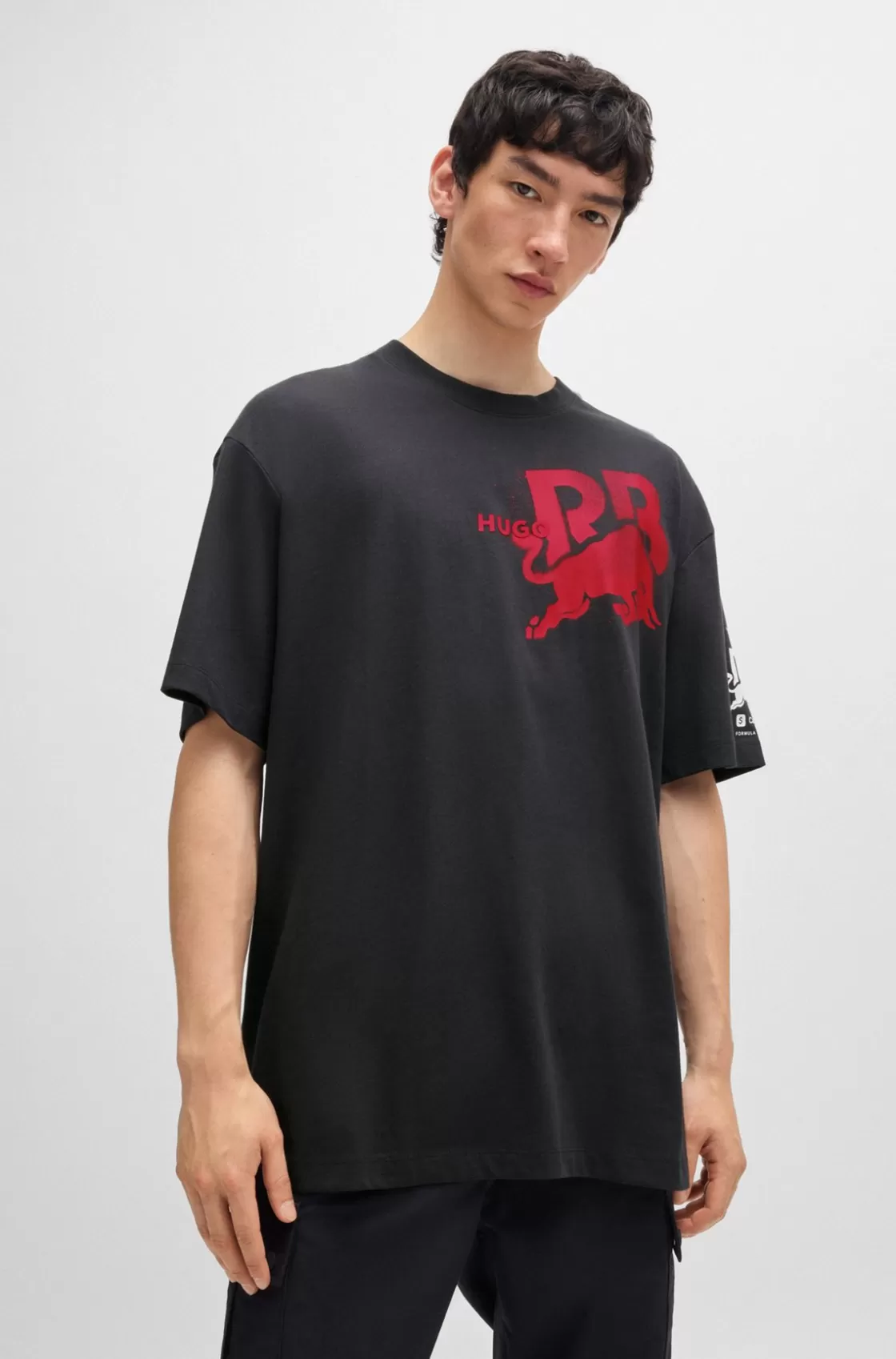 HUGO BOSS Cotton-jersey Fanwear T-shirt With Special Branding Black Hot