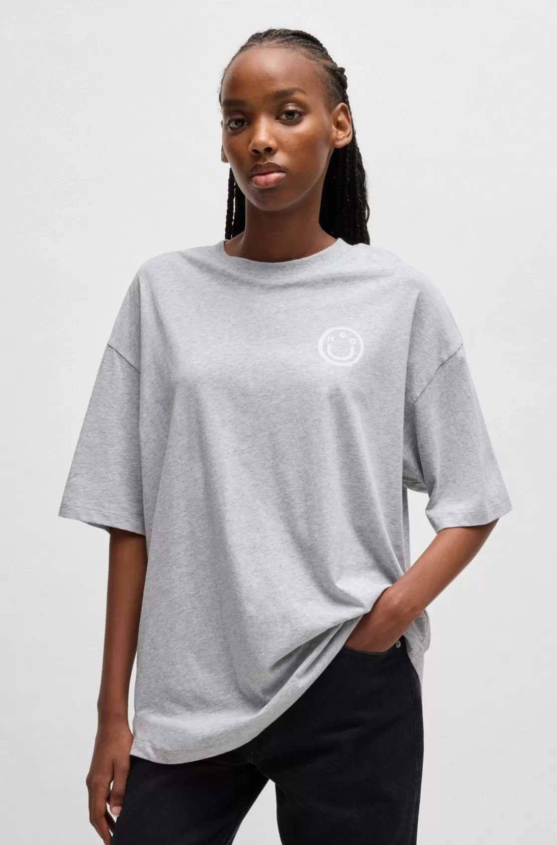 HUGO BOSS Cotton-jersey Oversize-fit T-shirt With Seasonal Graphics Light Grey Hot