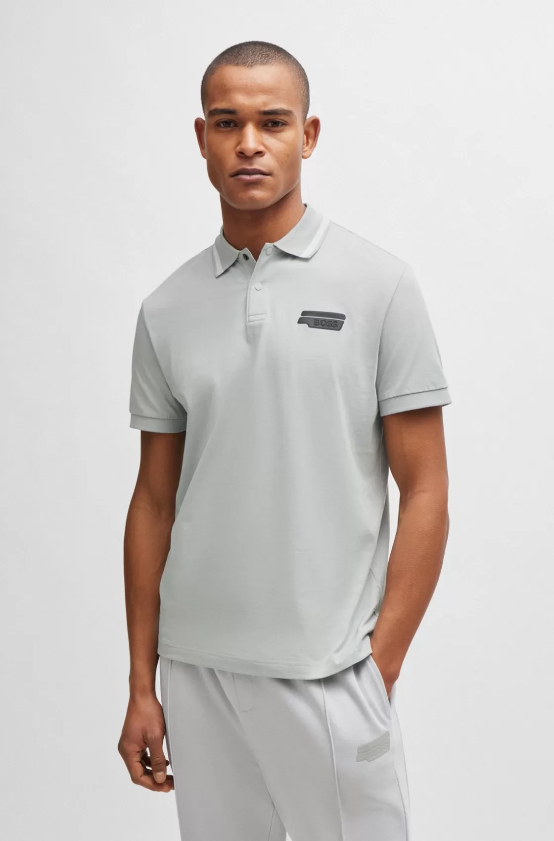 HUGO BOSS Cotton-jersey Polo Shirt With Logo Artwork Light Grey Best