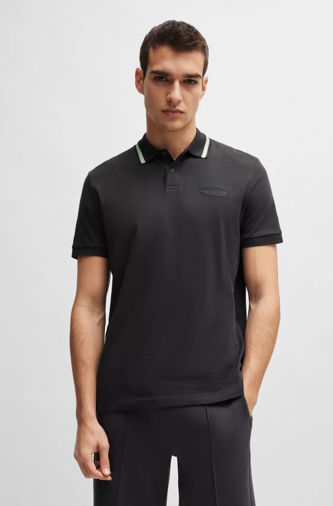 HUGO BOSS Cotton-jersey Polo Shirt With Logo Artwork Dark Grey Best Sale