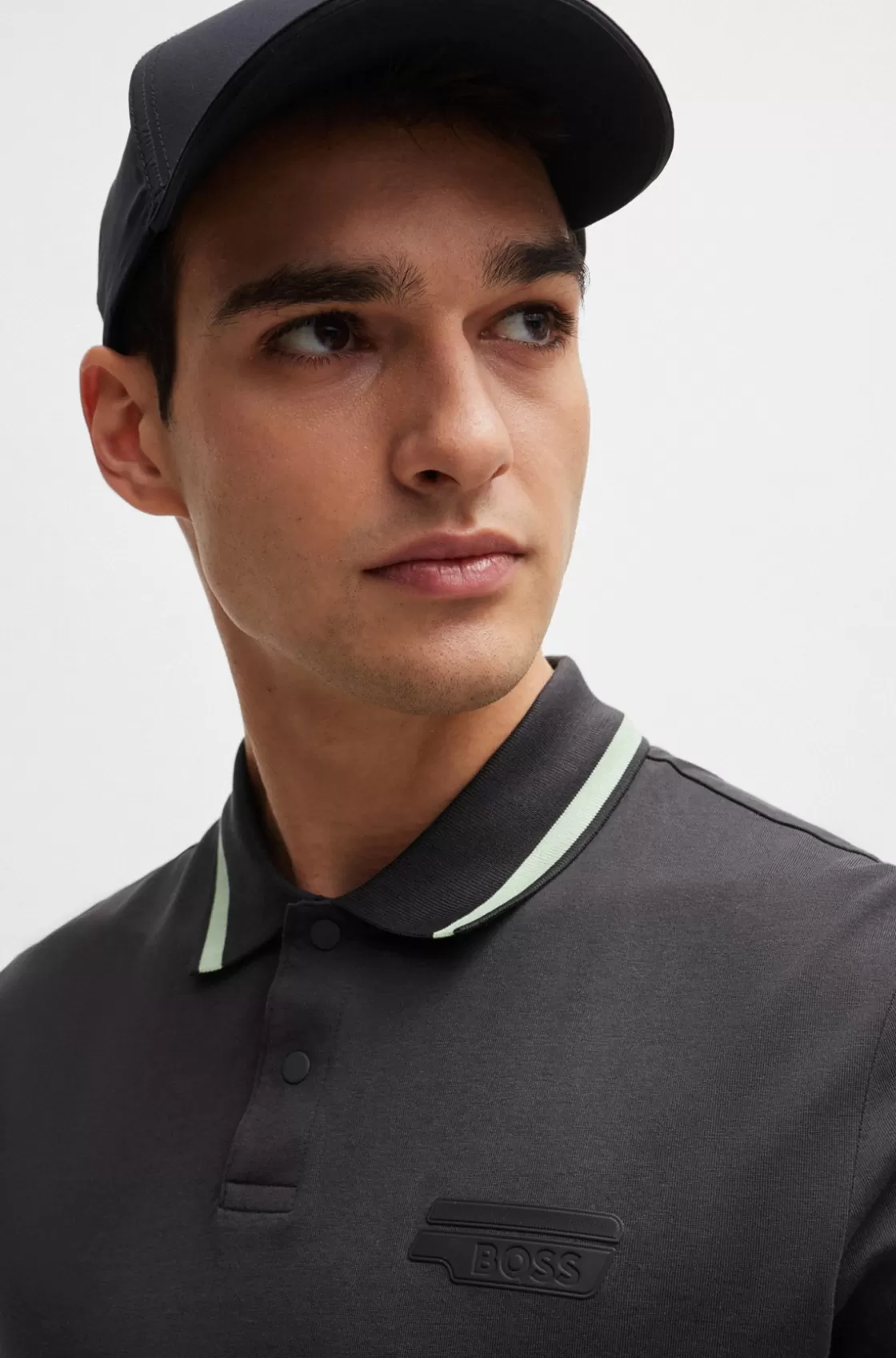 HUGO BOSS Cotton-jersey Polo Shirt With Logo Artwork Dark Grey Best Sale