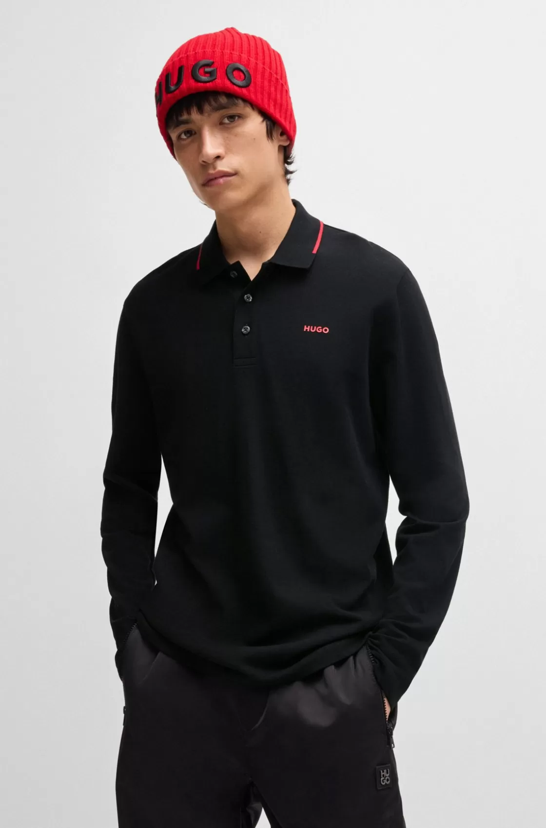 HUGO BOSS Cotton-jersey Polo Shirt With Logo Print Black Best