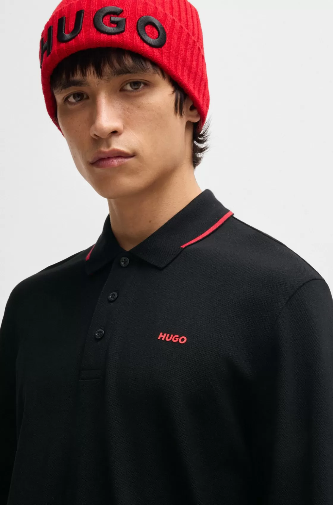 HUGO BOSS Cotton-jersey Polo Shirt With Logo Print Black Best