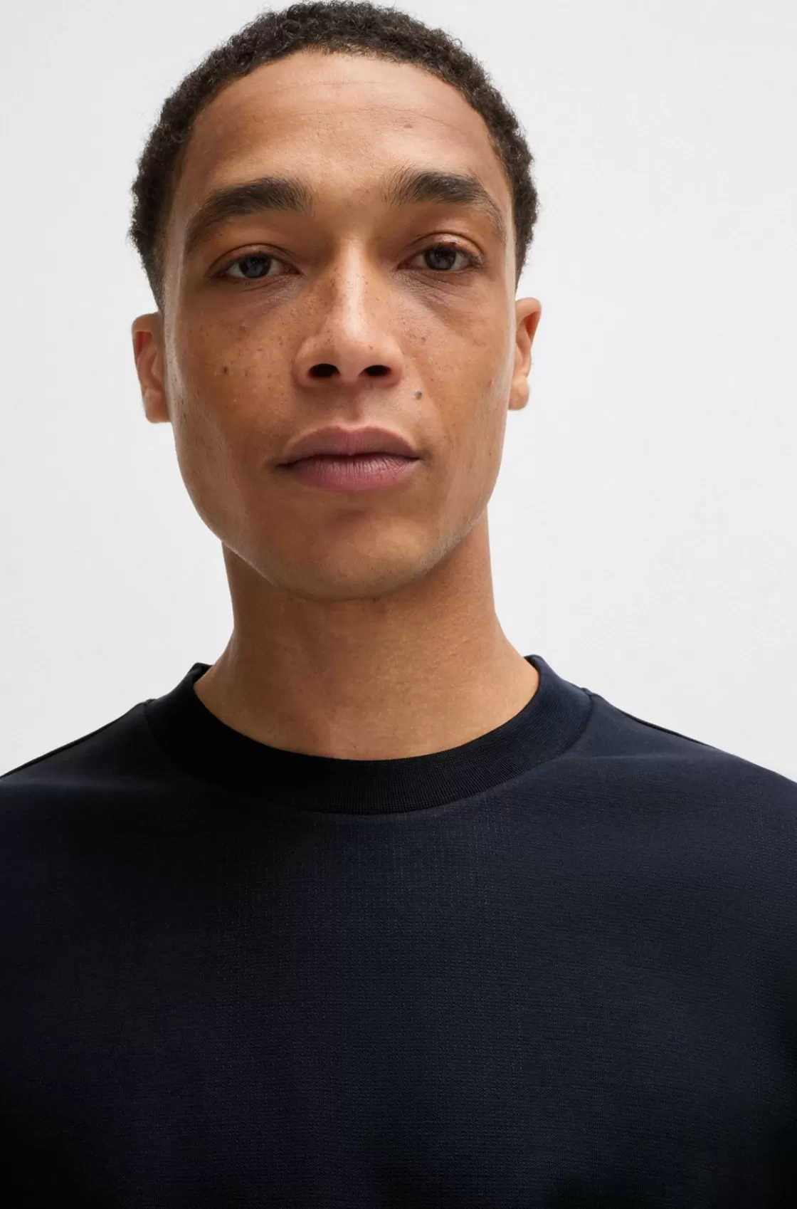 HUGO BOSS Cotton-jersey Regular-fit Sweatshirt With Mixed Structures Dark Blue Flash Sale