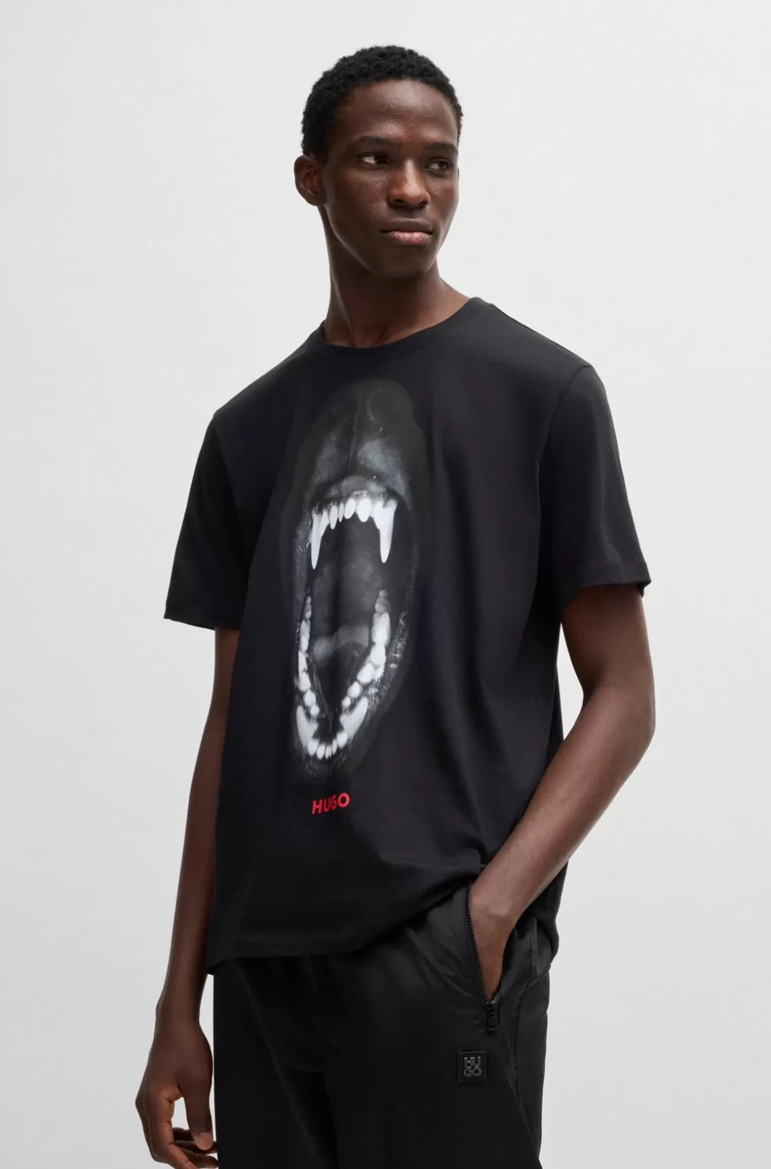 HUGO BOSS Cotton-jersey Regular-fit T-shirt With Animal Graphic Black Hot