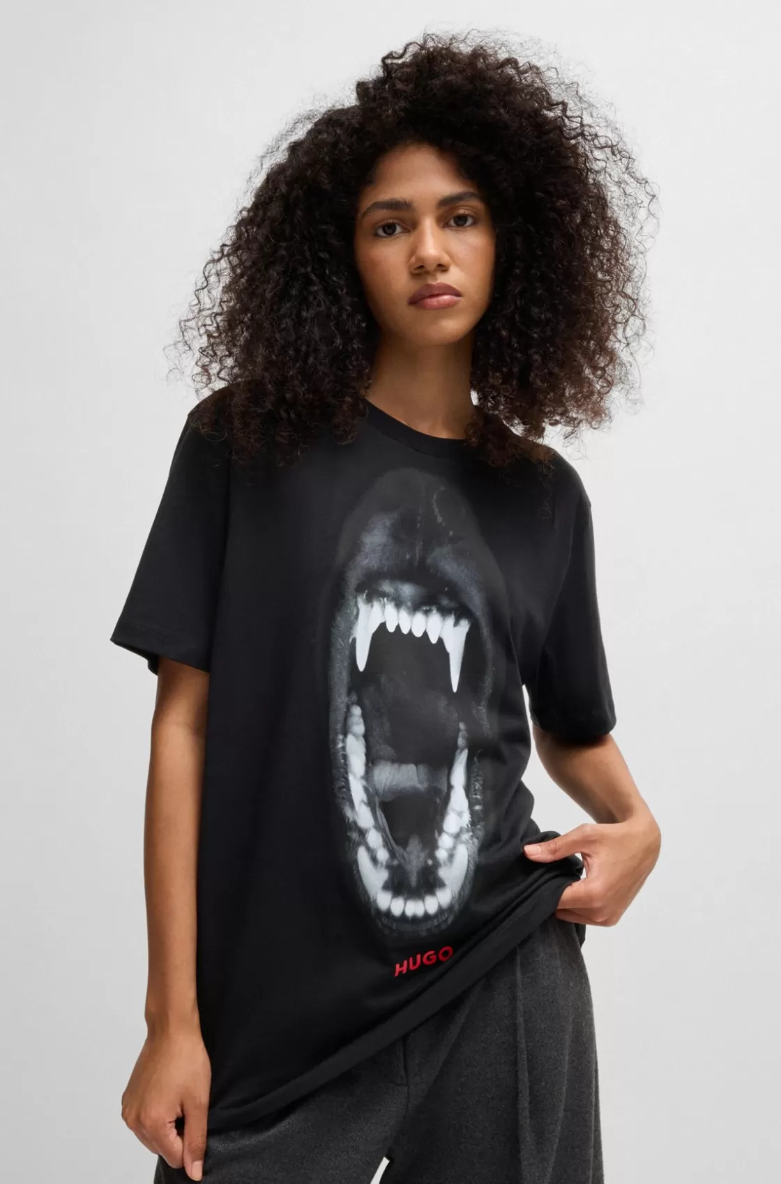 HUGO BOSS Cotton-jersey Regular-fit T-shirt With Animal Graphic Black Hot