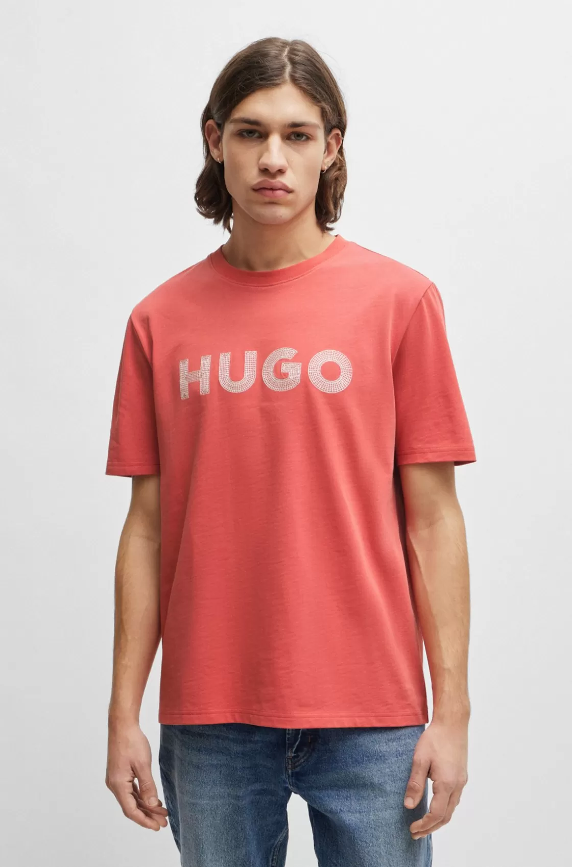 HUGO BOSS Cotton-jersey Regular-fit T-shirt With Crochet Logo Red Cheap