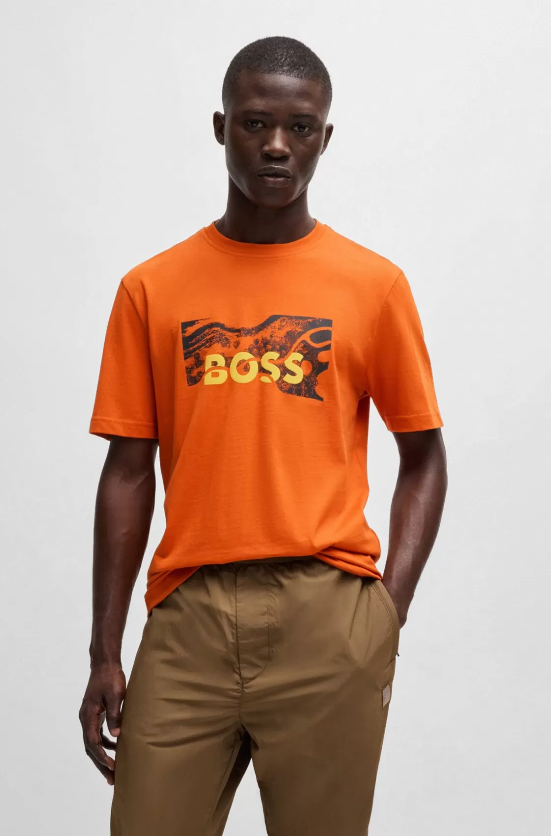 HUGO BOSS Cotton-jersey Regular-fit T-shirt With Logo Artwork Light Orange Best Sale