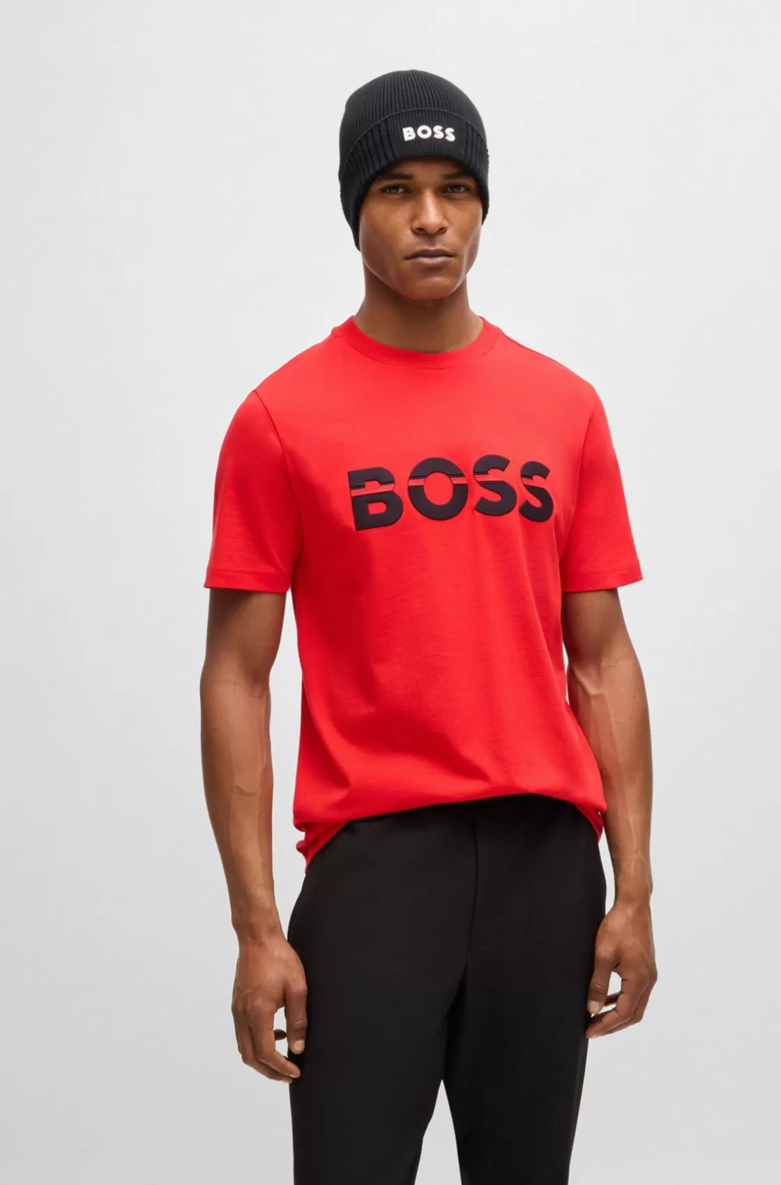 HUGO BOSS Cotton-jersey Regular-fit T-shirt With Logo Artwork Light Red Shop