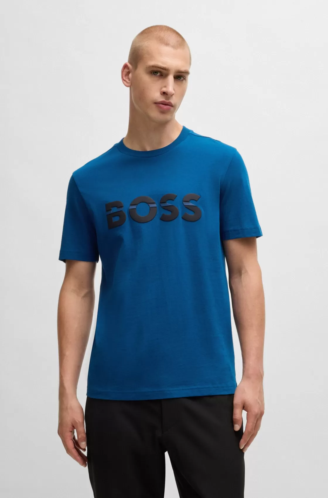 HUGO BOSS Cotton-jersey Regular-fit T-shirt With Logo Artwork Light Blue Shop