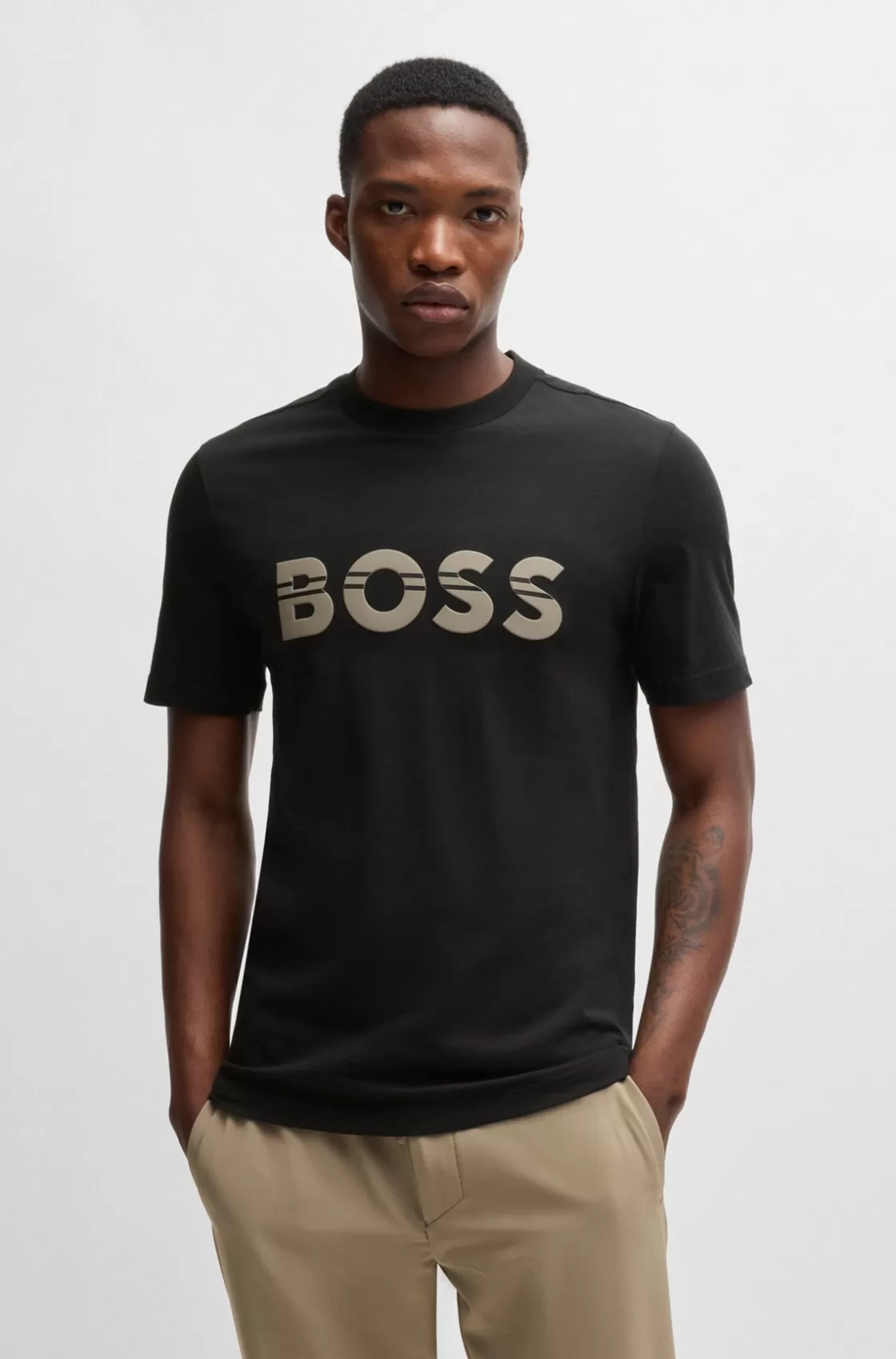 HUGO BOSS Cotton-jersey Regular-fit T-shirt With Logo Artwork Black Best