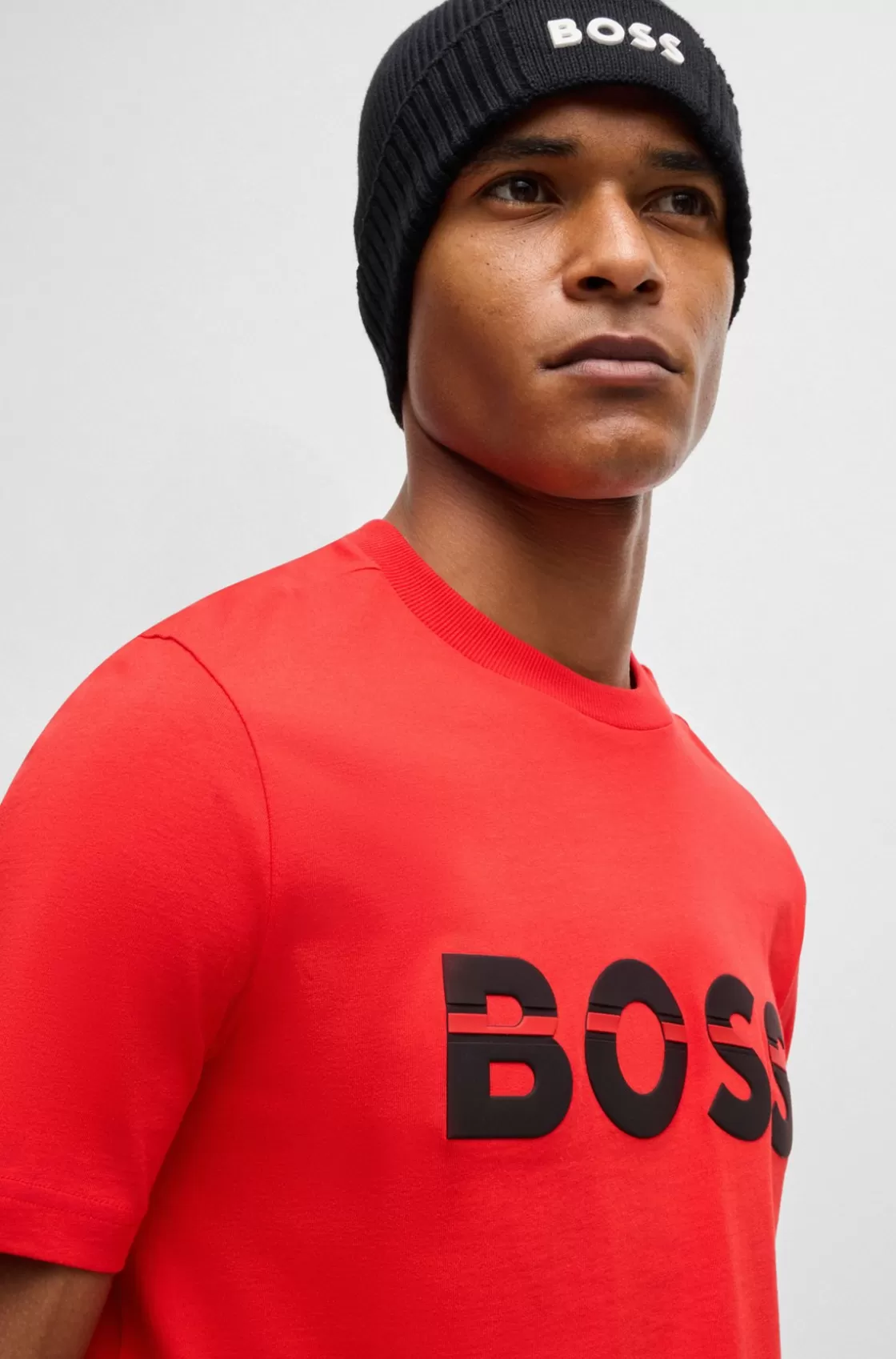 HUGO BOSS Cotton-jersey Regular-fit T-shirt With Logo Artwork Light Red Shop