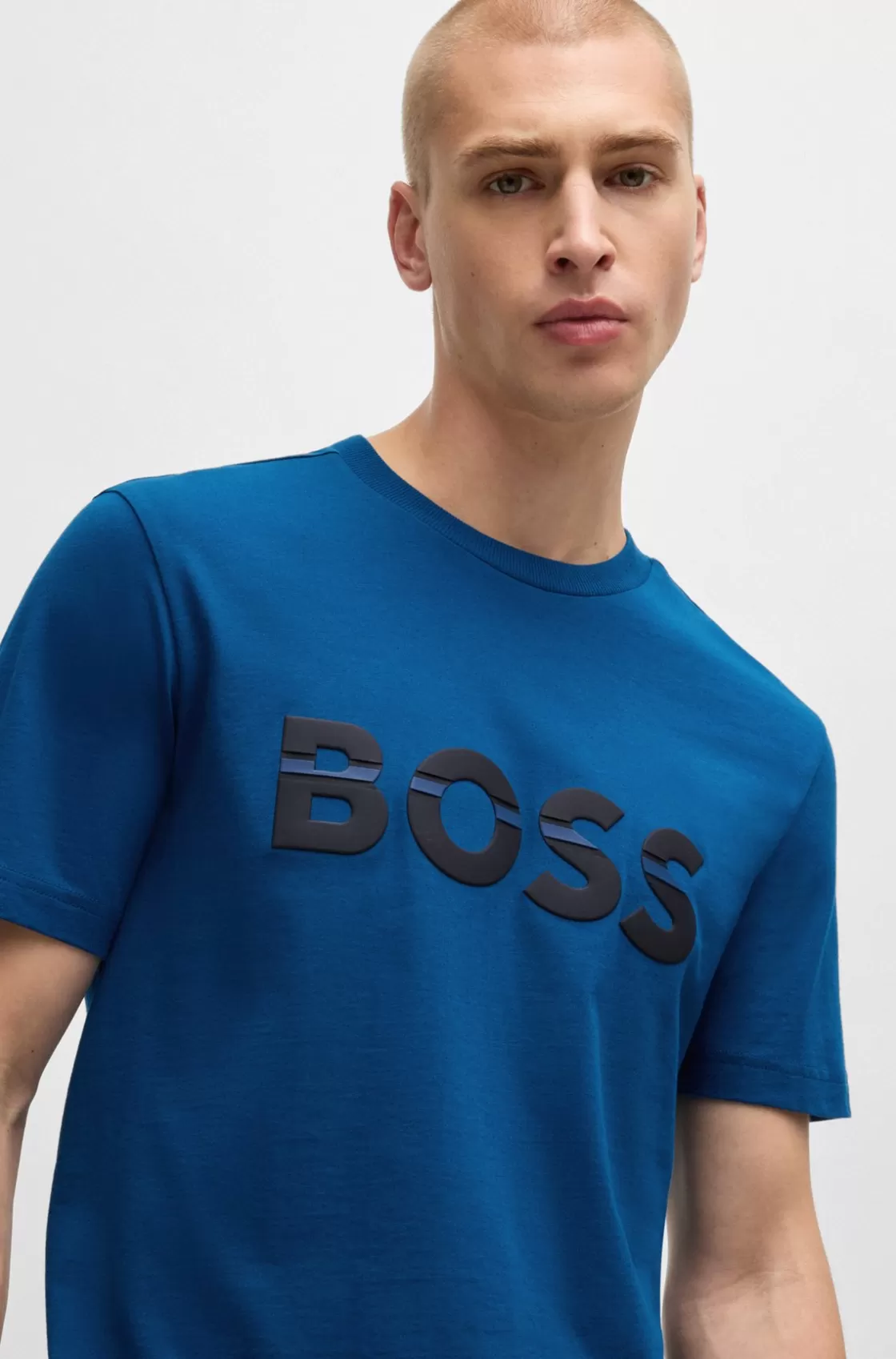 HUGO BOSS Cotton-jersey Regular-fit T-shirt With Logo Artwork Light Blue Shop