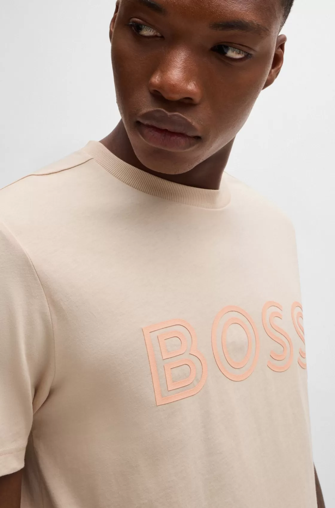 HUGO BOSS Cotton-jersey Regular-fit T-shirt With Logo Artwork Light Orange New