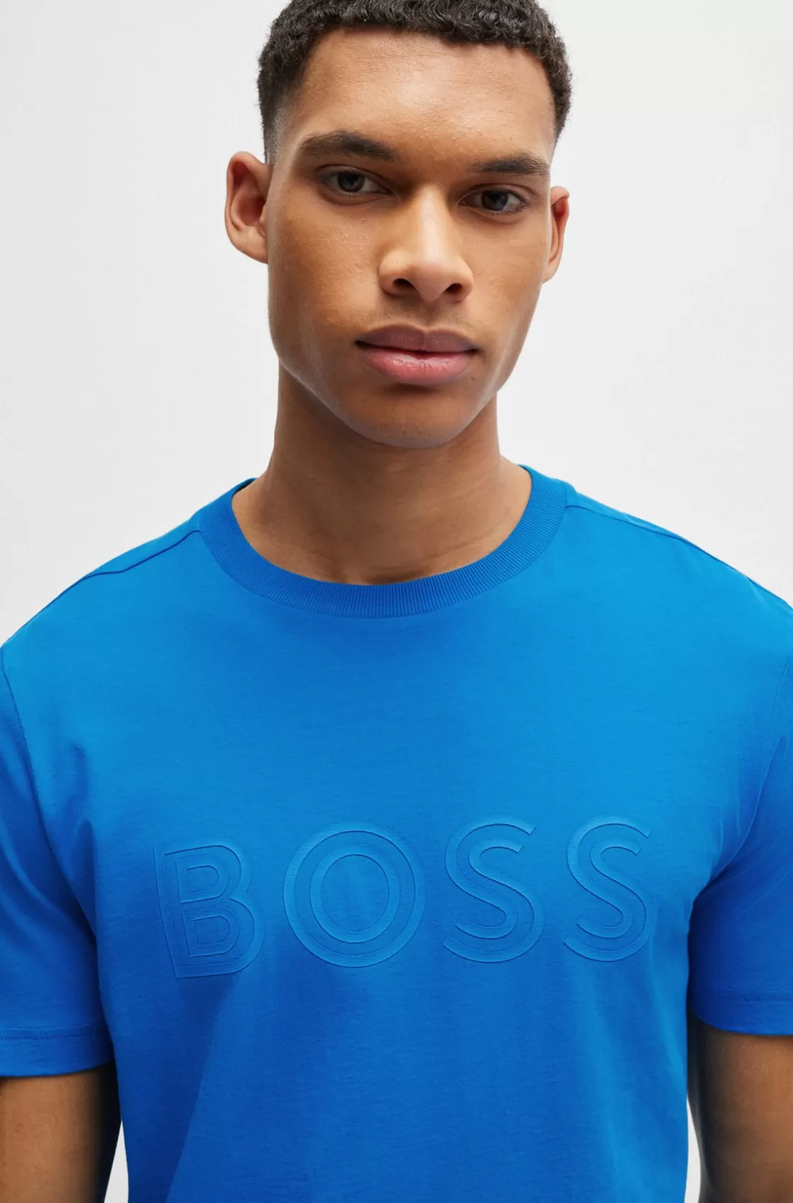 HUGO BOSS Cotton-jersey Regular-fit T-shirt With Logo Artwork Light Blue Hot