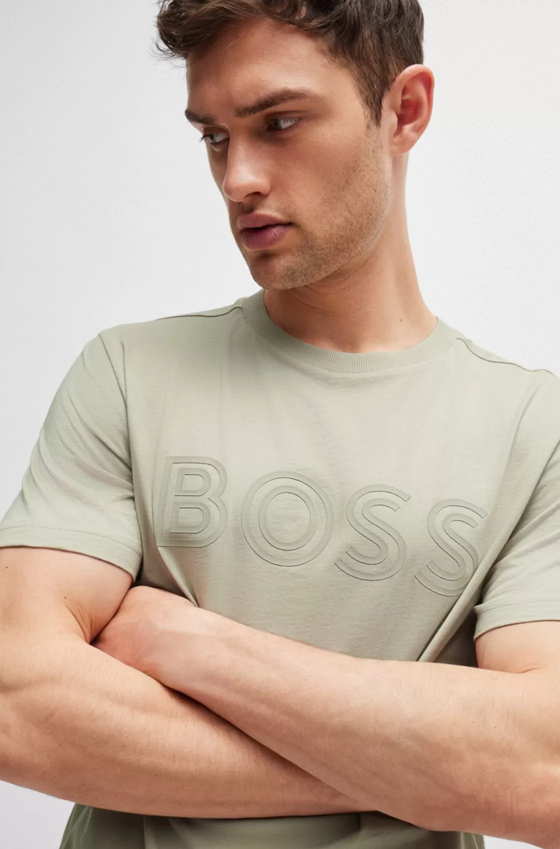 HUGO BOSS Cotton-jersey Regular-fit T-shirt With Logo Artwork Light Beige Hot