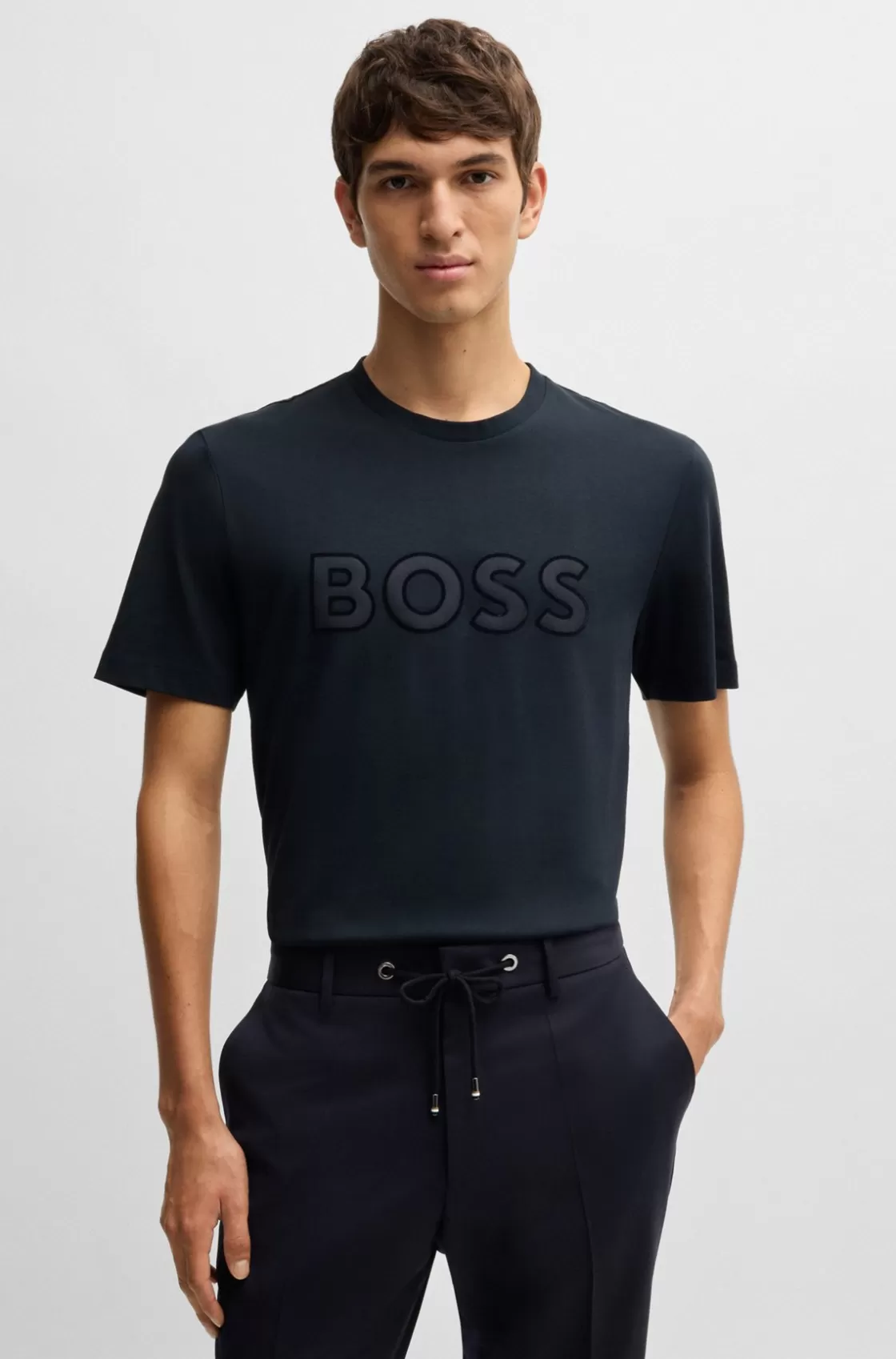 HUGO BOSS Cotton-jersey Regular-fit T-shirt With Logo Detail Dark Blue Shop