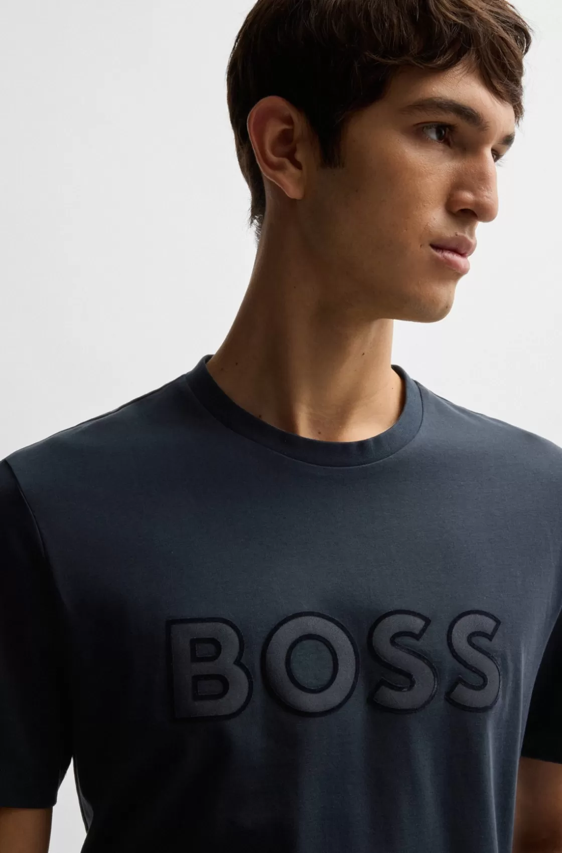 HUGO BOSS Cotton-jersey Regular-fit T-shirt With Logo Detail Dark Blue Shop