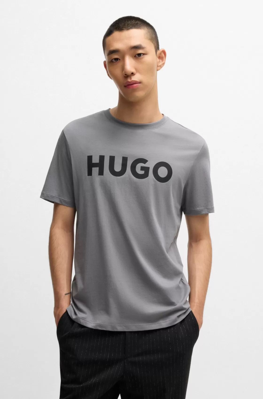 HUGO BOSS Cotton-jersey Regular-fit T-shirt With Logo Print Grey Sale