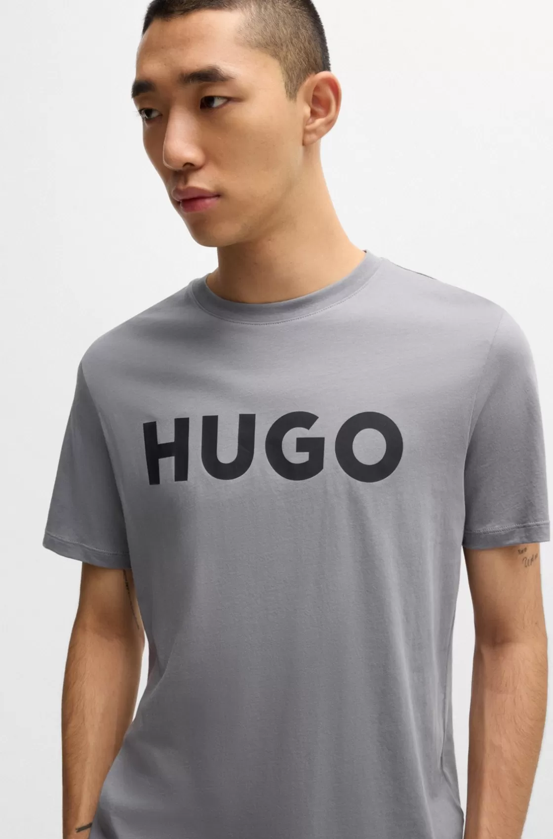 HUGO BOSS Cotton-jersey Regular-fit T-shirt With Logo Print Grey Sale