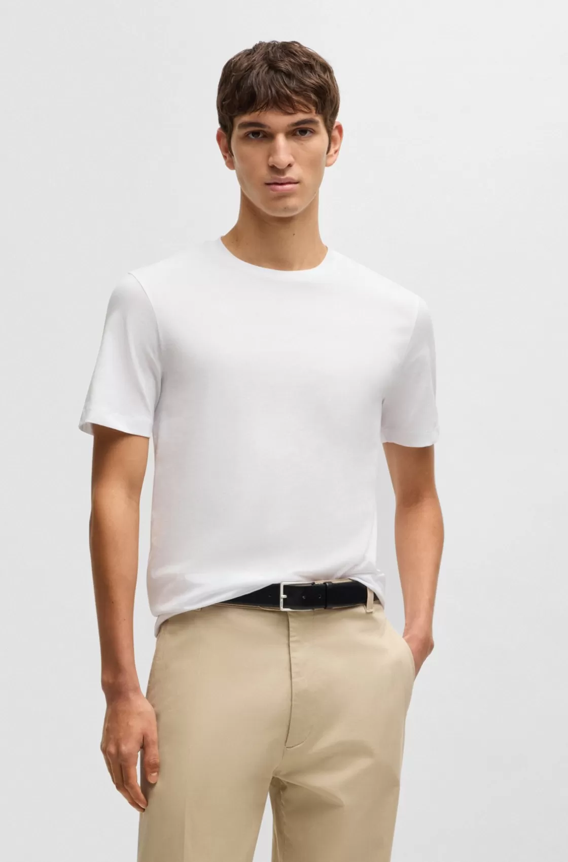 HUGO BOSS Cotton-jersey Regular-fit T-shirt With Ribbed Collar White Cheap