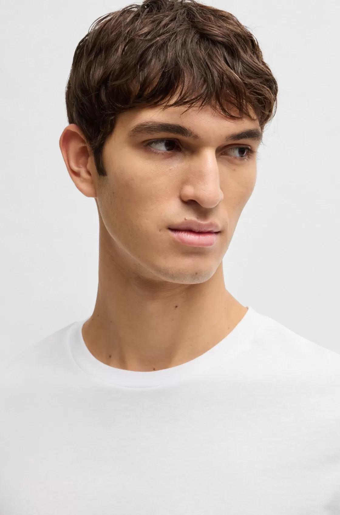HUGO BOSS Cotton-jersey Regular-fit T-shirt With Ribbed Collar White Cheap