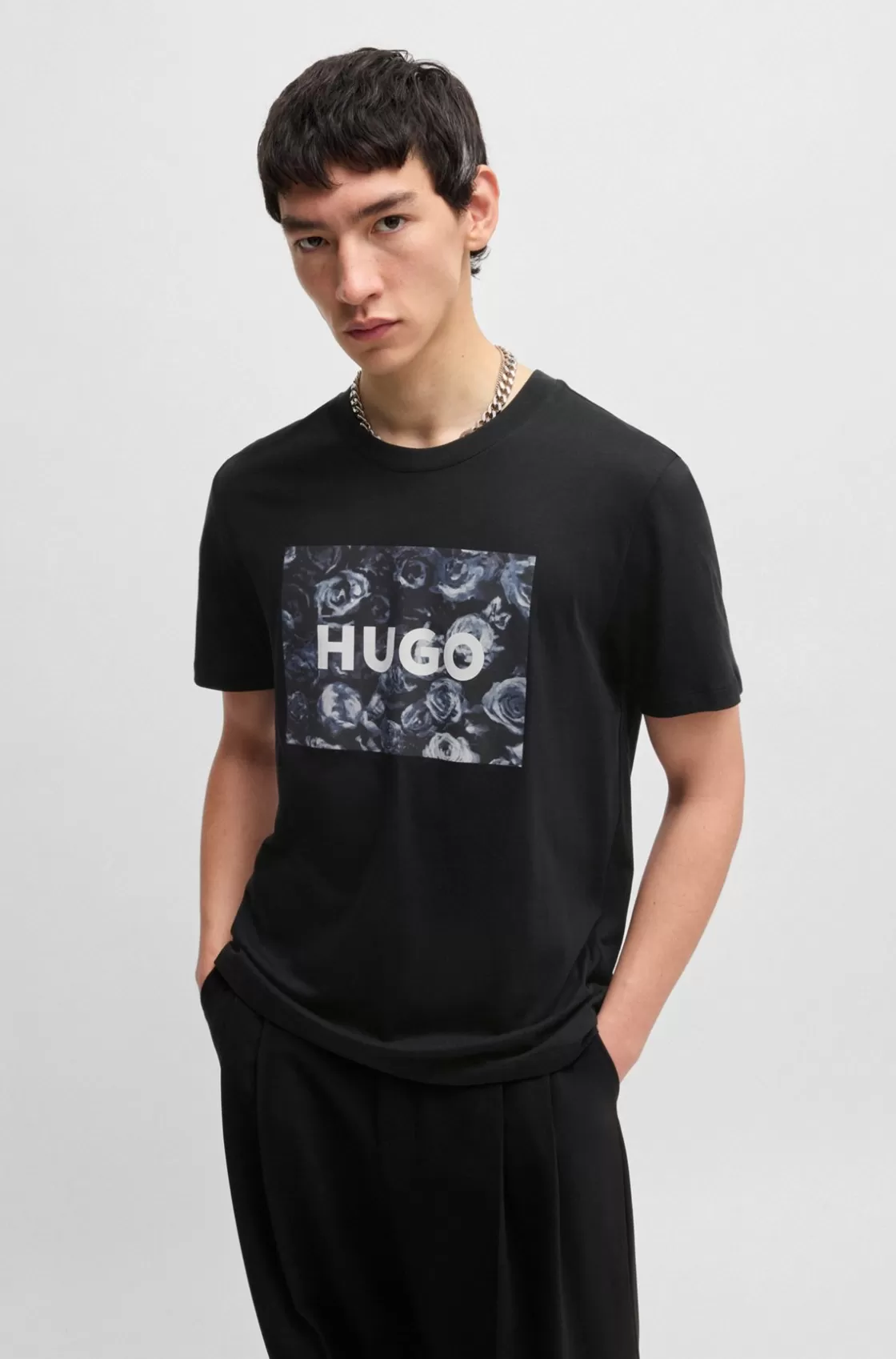 HUGO BOSS Cotton-jersey Regular-fit T-shirt With Seasonal Artwork Black Store
