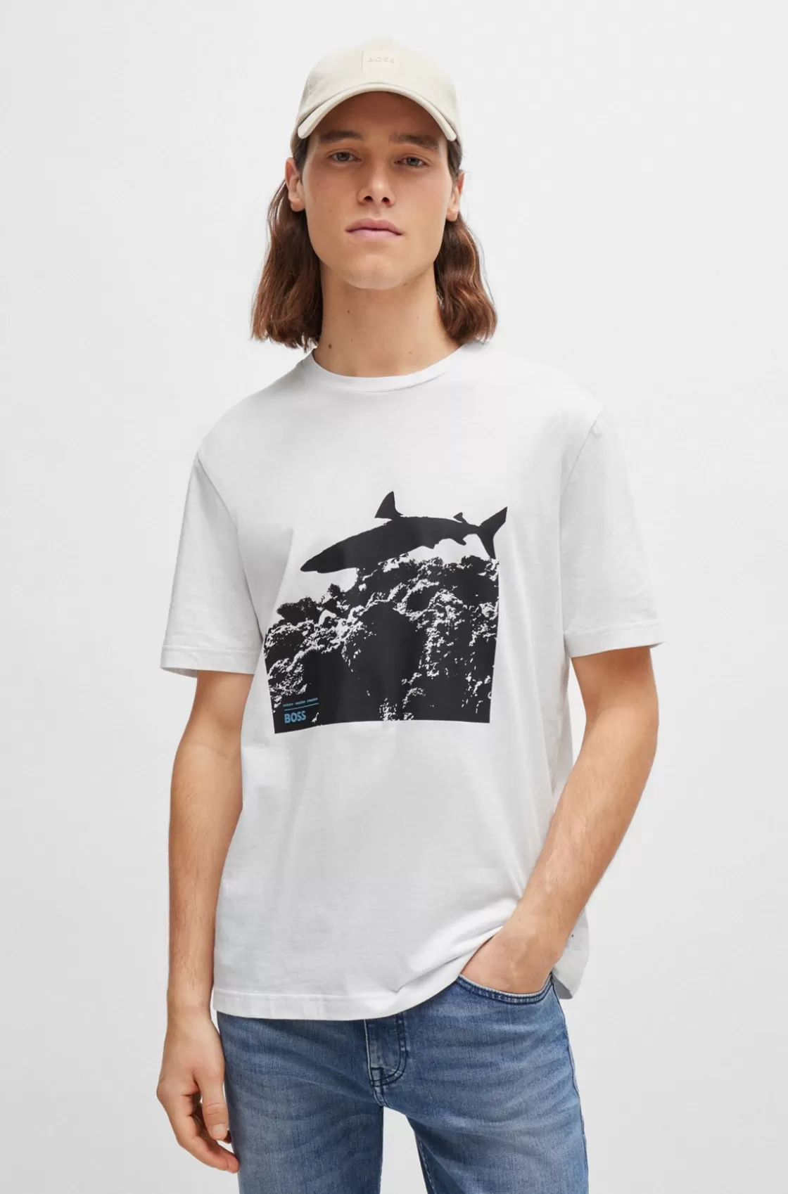 HUGO BOSS Cotton-jersey Regular-fit T-shirt With Seasonal Print White Fashion