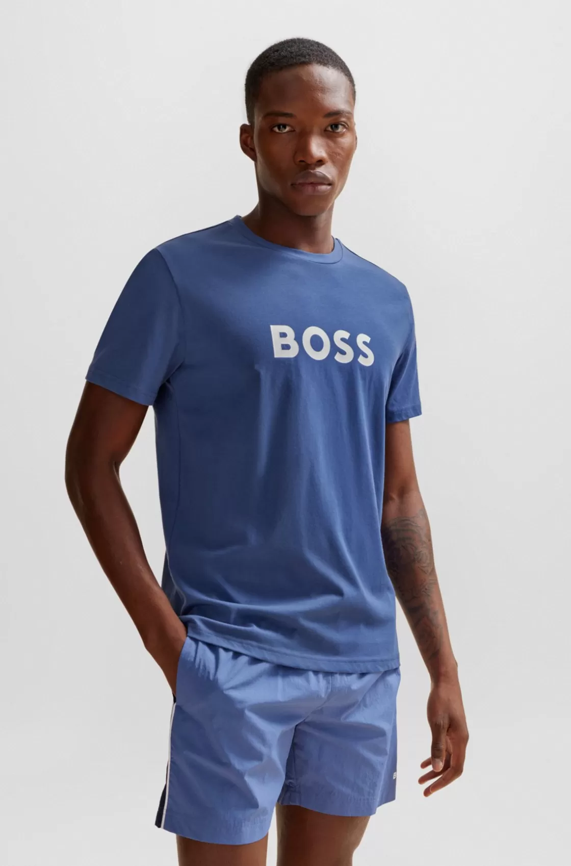 HUGO BOSS Cotton-jersey Regular-fit T-shirt With SPF 50+ UV Protection Light Blue Online