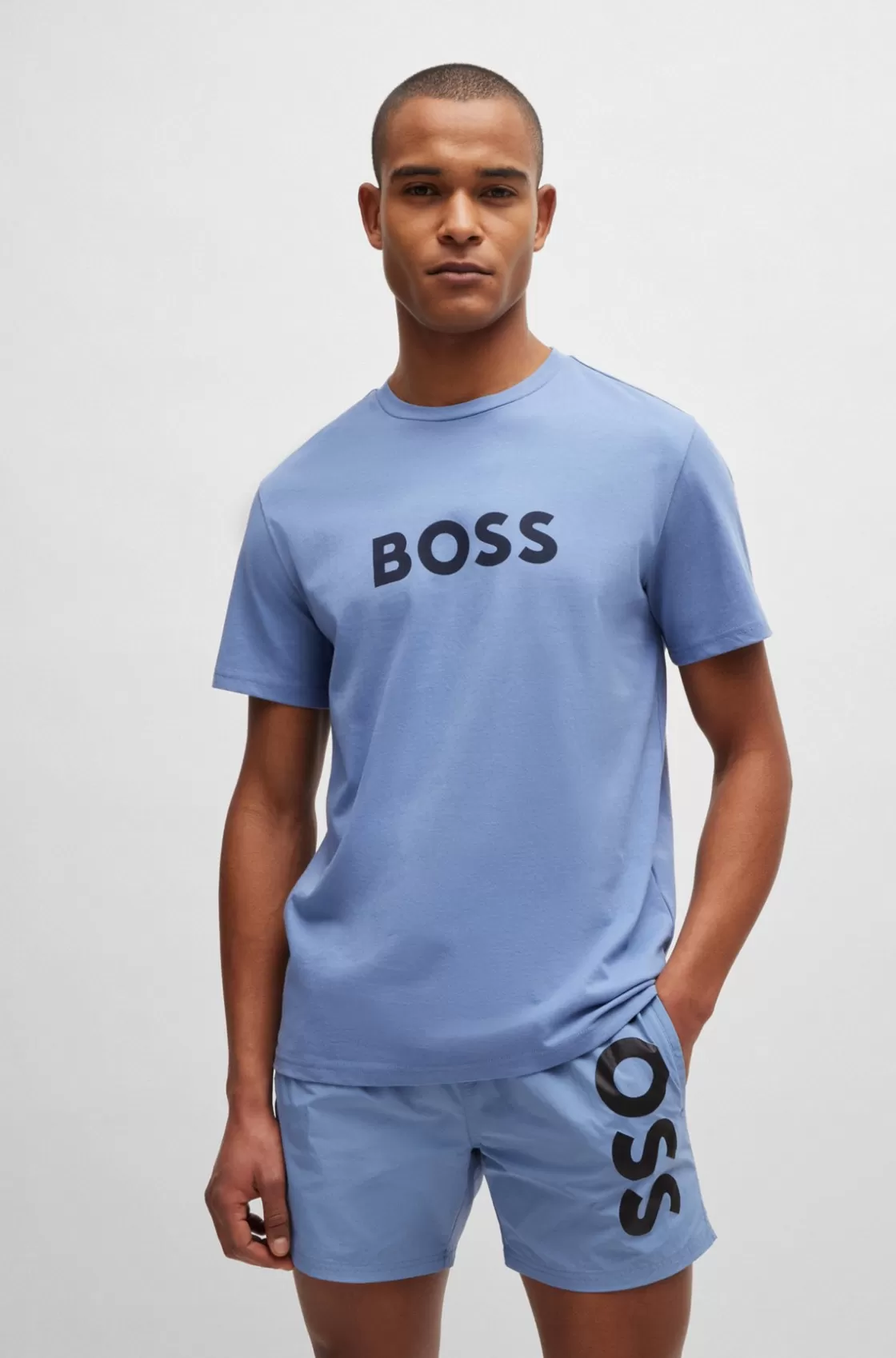 HUGO BOSS Cotton-jersey Regular-fit T-shirt With SPF 50+ UV Protection Light Blue Cheap