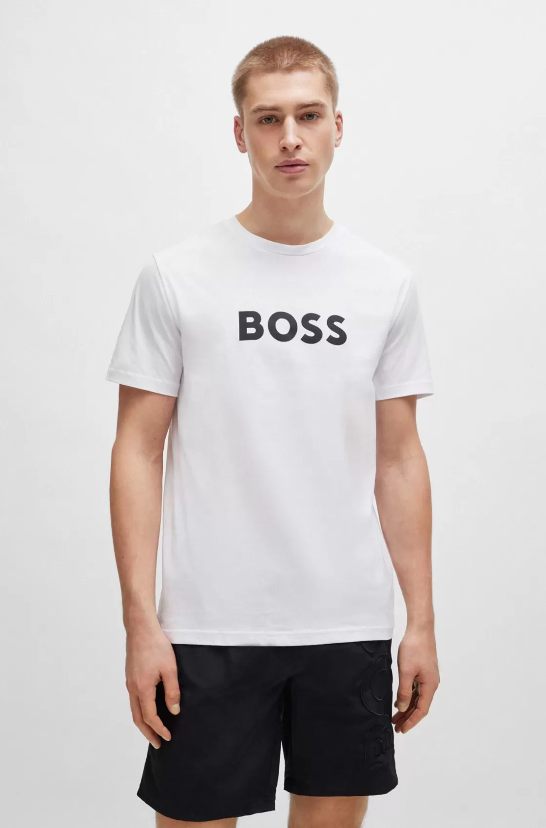 HUGO BOSS Cotton-jersey Regular-fit T-shirt With SPF 50+ UV Protection White New