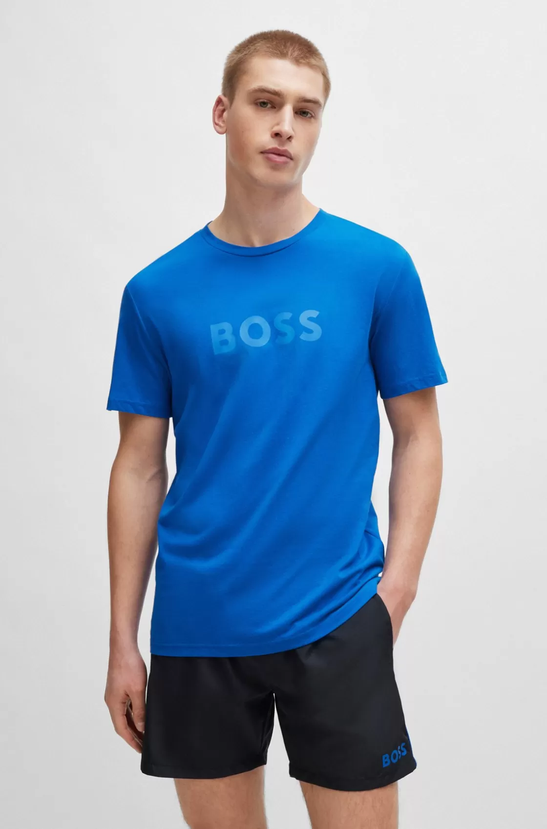 HUGO BOSS Cotton-jersey Regular-fit T-shirt With SPF 50+ UV Protection Blue New