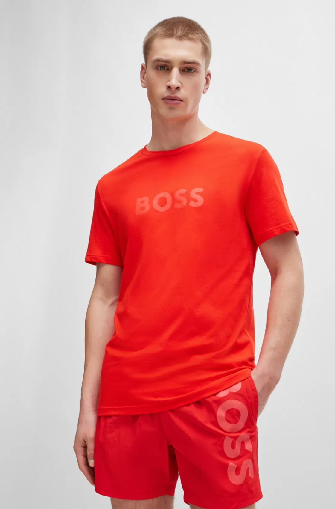 HUGO BOSS Cotton-jersey Regular-fit T-shirt With SPF 50+ UV Protection Red Sale