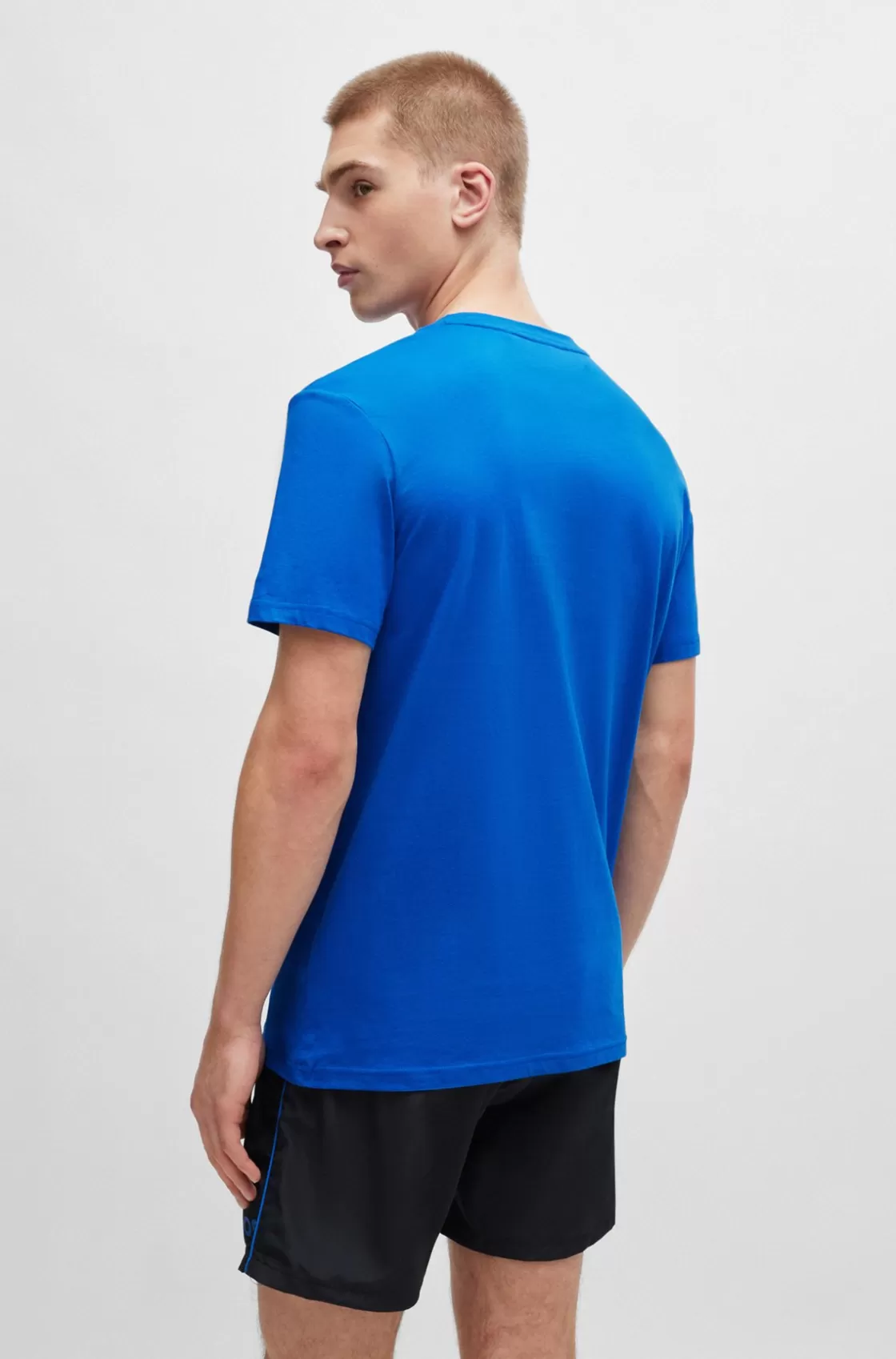 HUGO BOSS Cotton-jersey Regular-fit T-shirt With SPF 50+ UV Protection Blue New