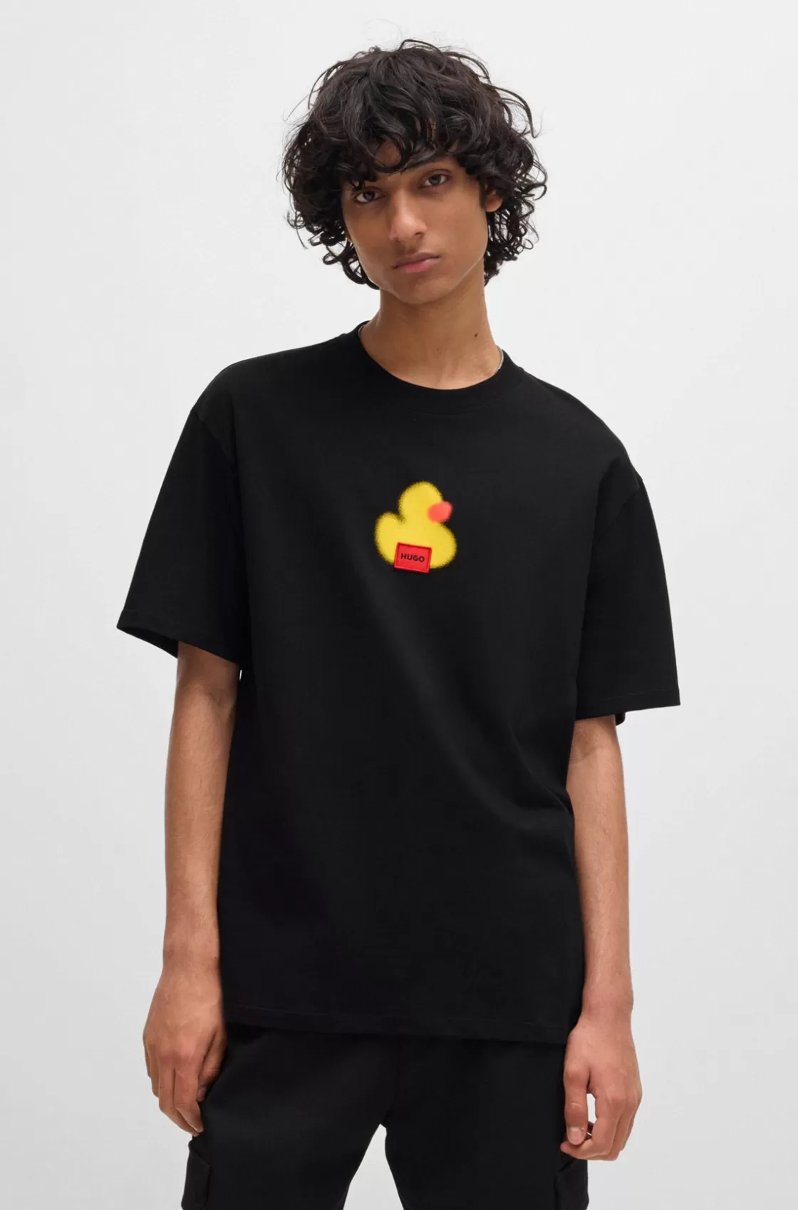 HUGO BOSS Cotton-jersey Relaxed-fit T-shirt With Duck Print Black Flash Sale