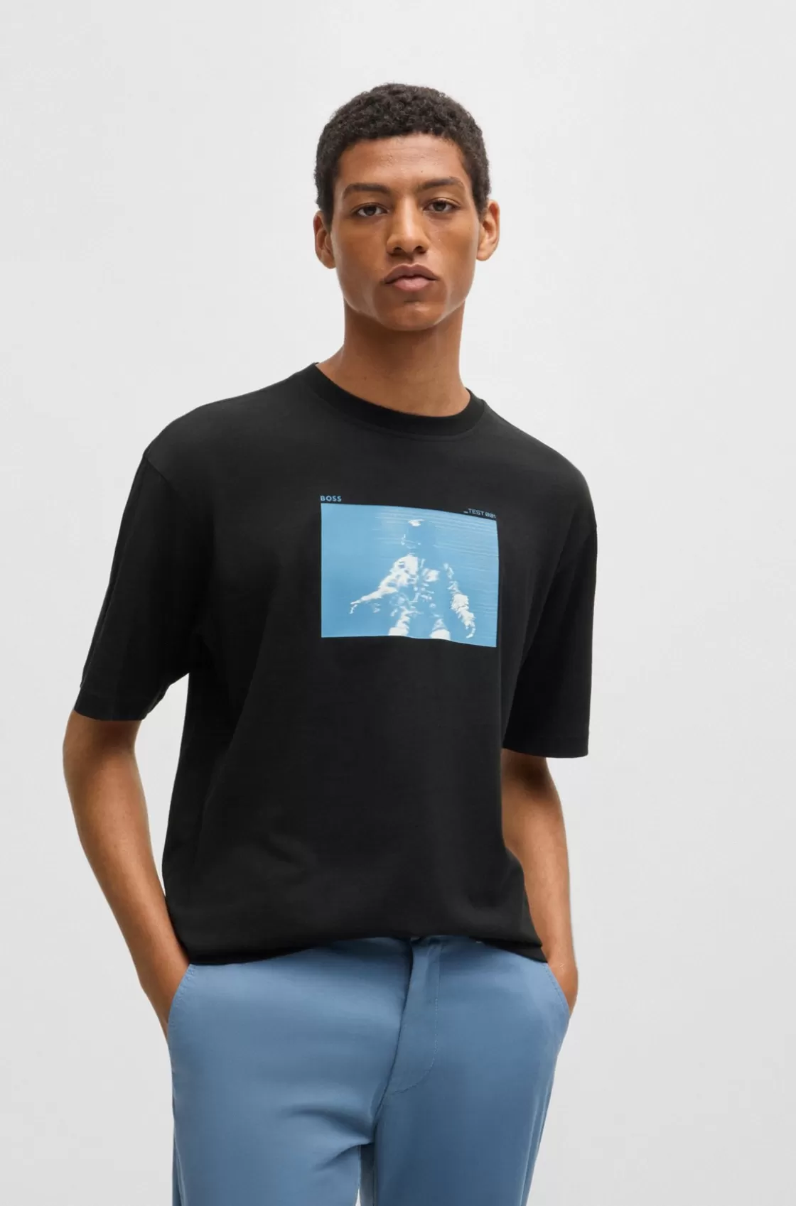 HUGO BOSS Cotton-jersey Relaxed-fit T-shirt With Seasonal Graphic Black Fashion