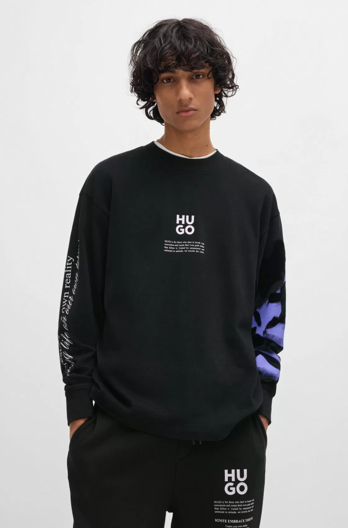 HUGO BOSS Cotton-jersey Sweatshirt With Branding And Artwork Black Best