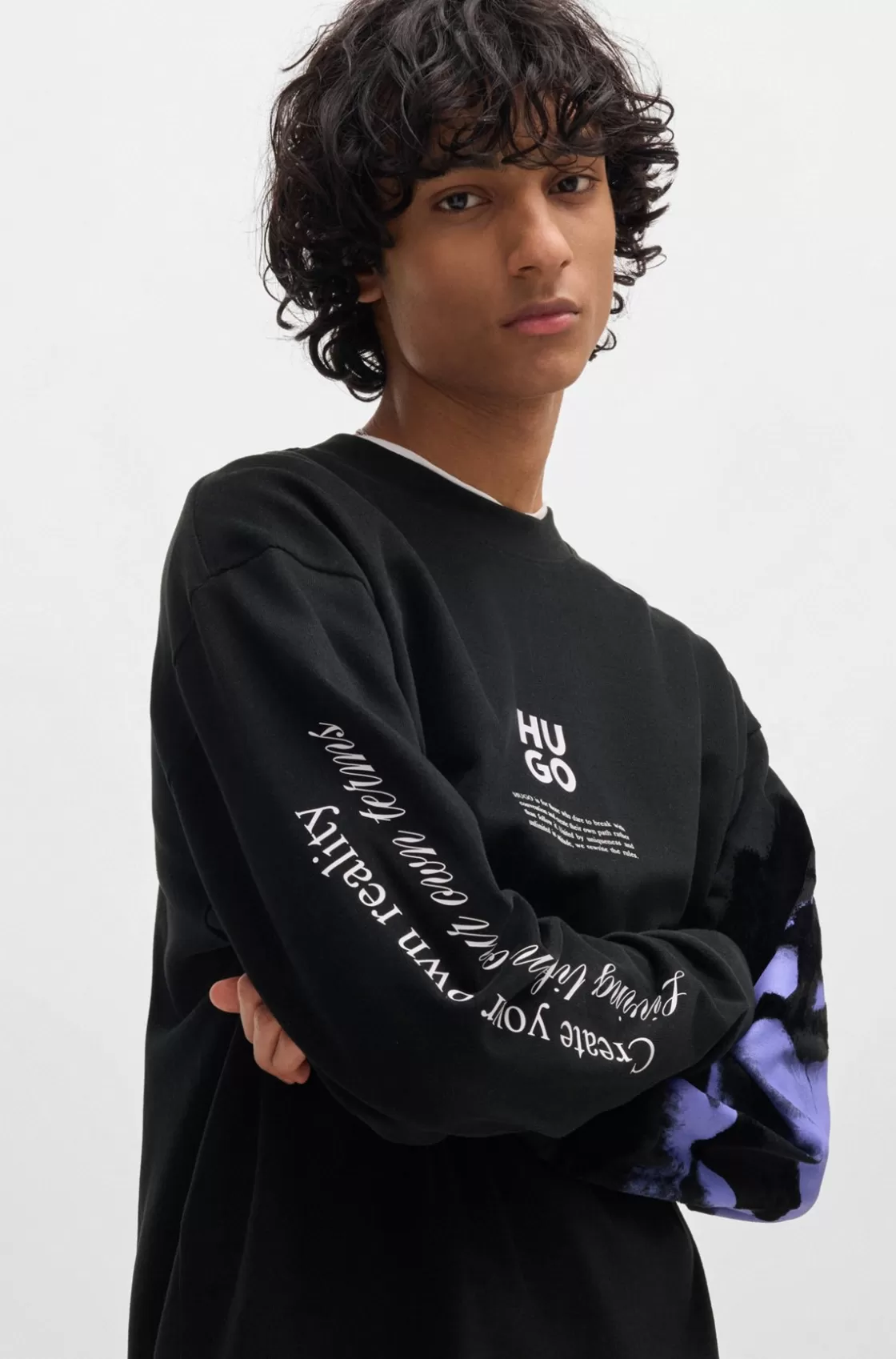 HUGO BOSS Cotton-jersey Sweatshirt With Branding And Artwork Black Best
