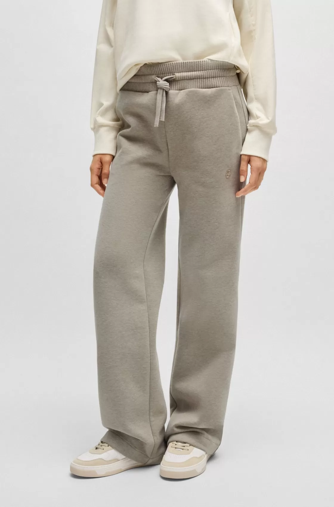 HUGO BOSS Cotton-jersey Tracksuit Bottoms With Double B Monogram Light Grey Cheap