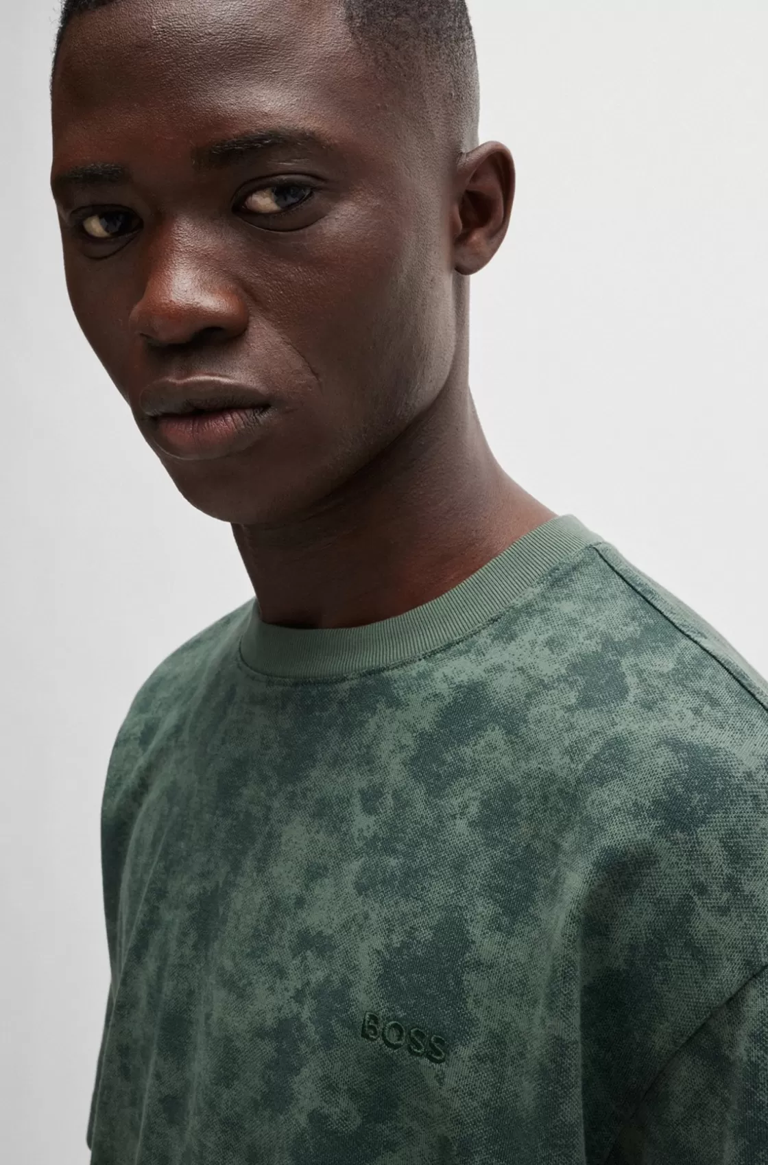 HUGO BOSS Cotton-jersey T-shirt With All-over Seasonal Print Light Green Hot
